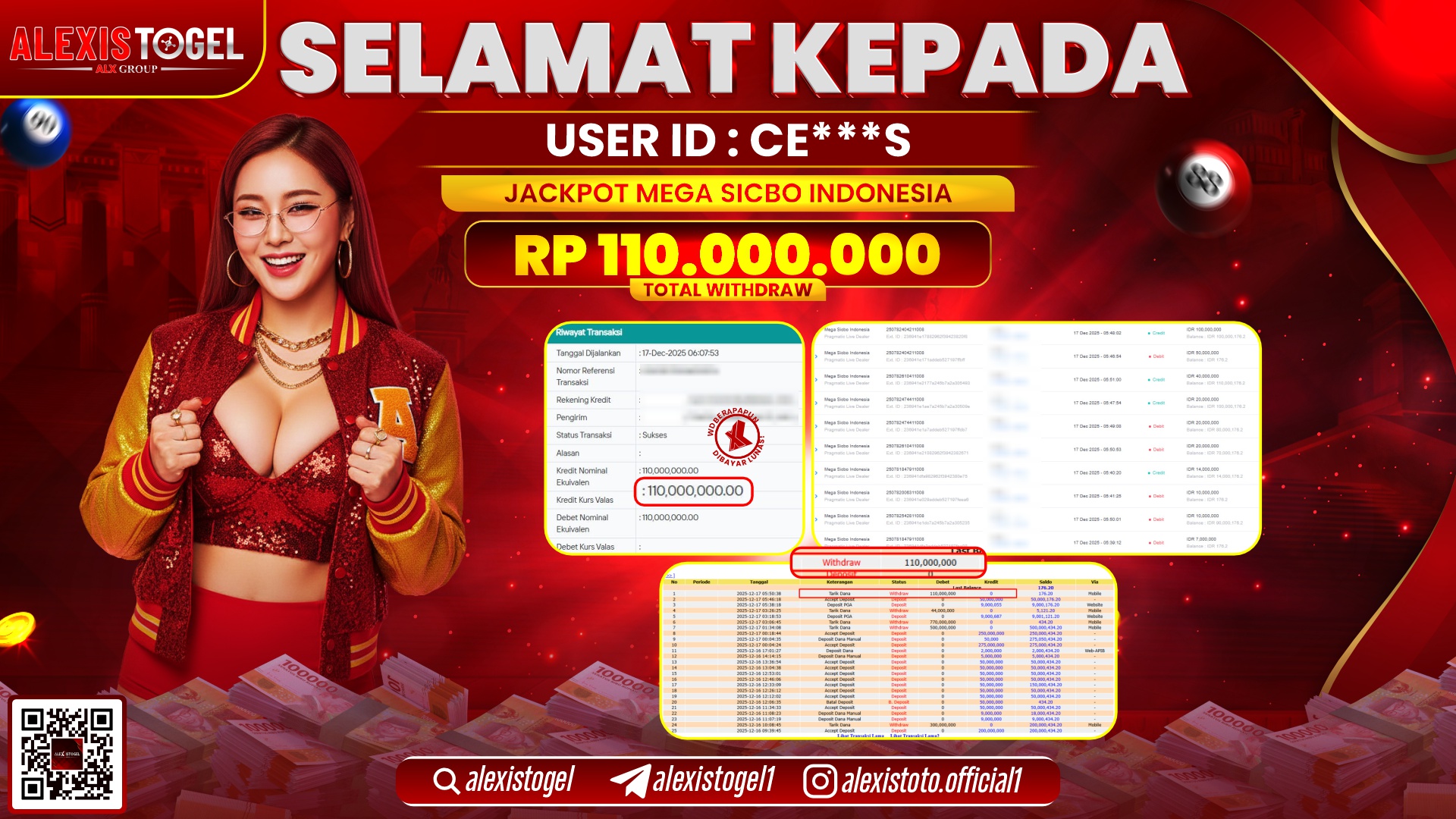 ALEXISTOGEL di CASINO MEGA SICBO INDONESIA RP.110.000.000,- LUNAS 