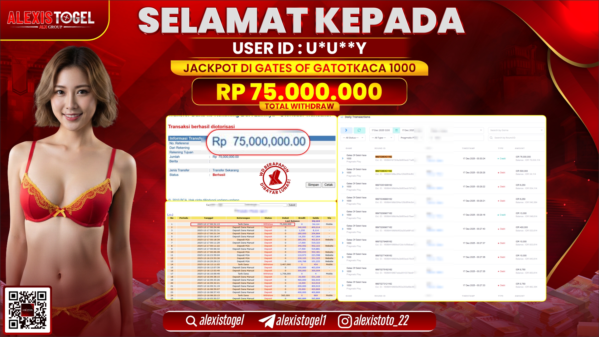 ALEXISTOGEL di SLOT GATES OF GATOTKACA 1000 RP.75.000.000,- LUNAS