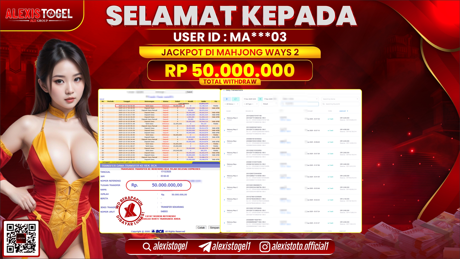 ALEXISTOGEL di SLOT MAHJONG WAYS 2 RP.50.000.000,- LUNAS