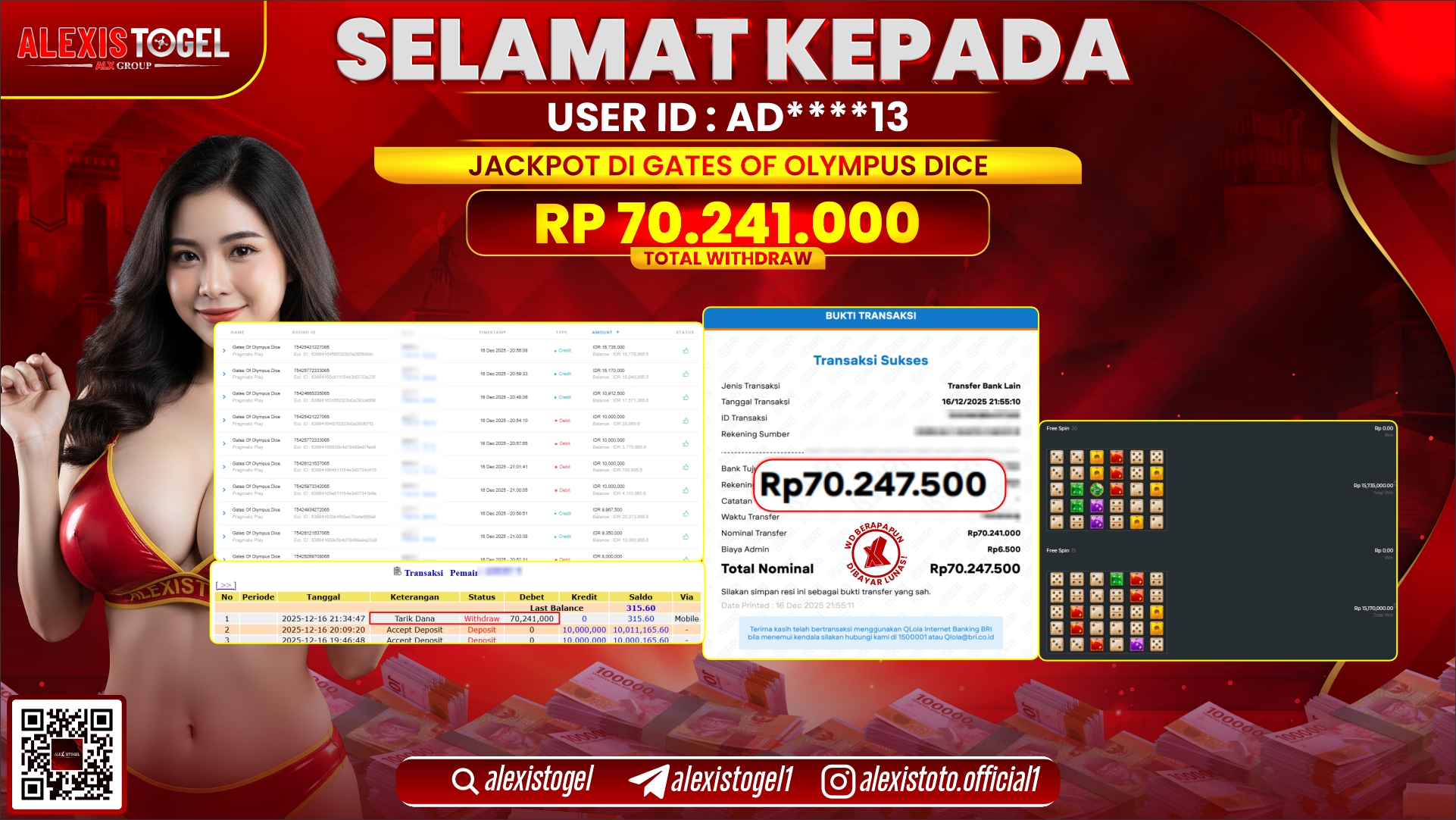 ALEXISTOGEL di SLOT GATES OF OLYMPUS DICE RP.70.241.000,- LUNAS