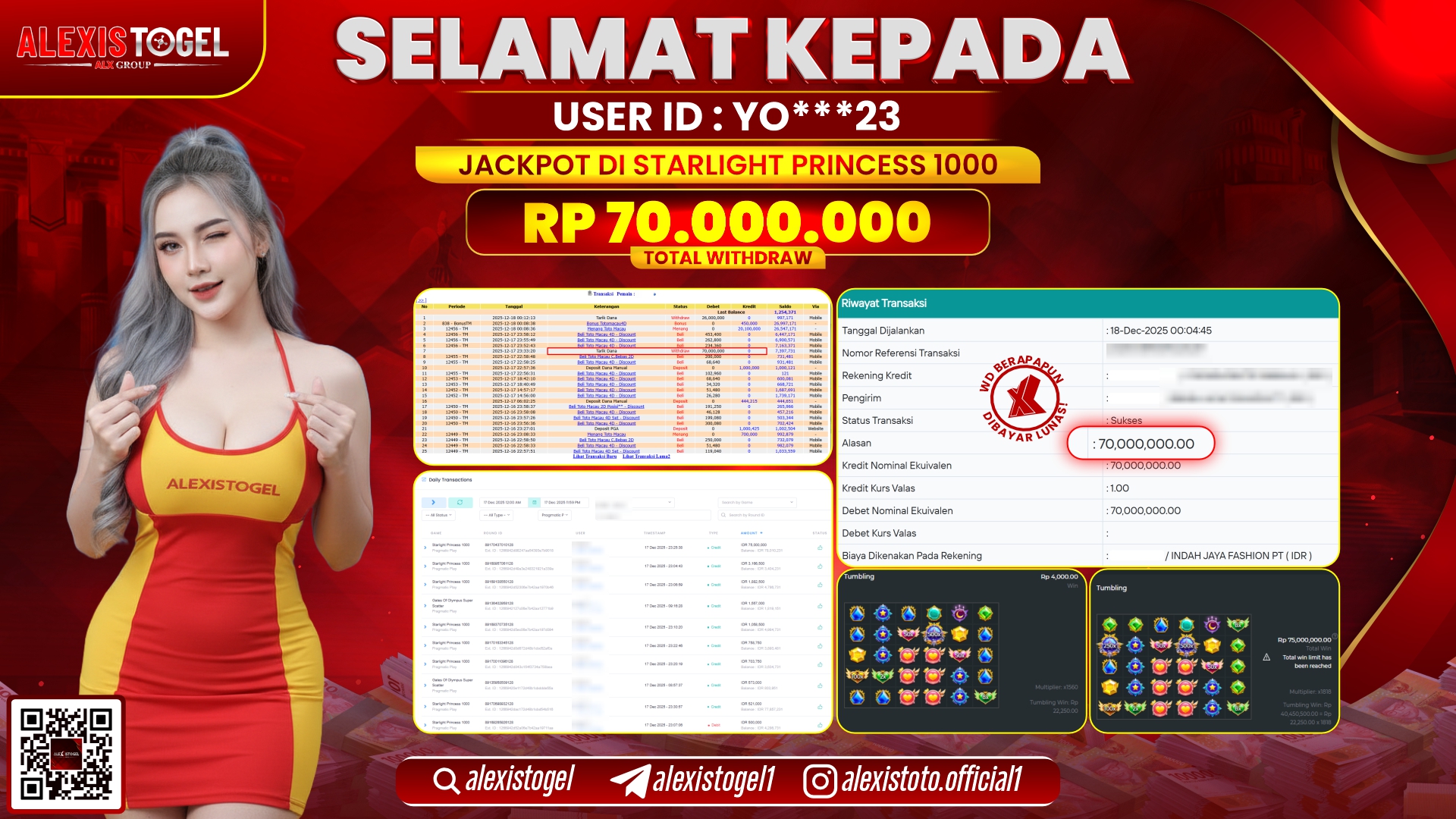 ALEXISTOGEL di SLOT STARLIGHT PRINCESS 1000 RP.70.000.000,- LUNAS 