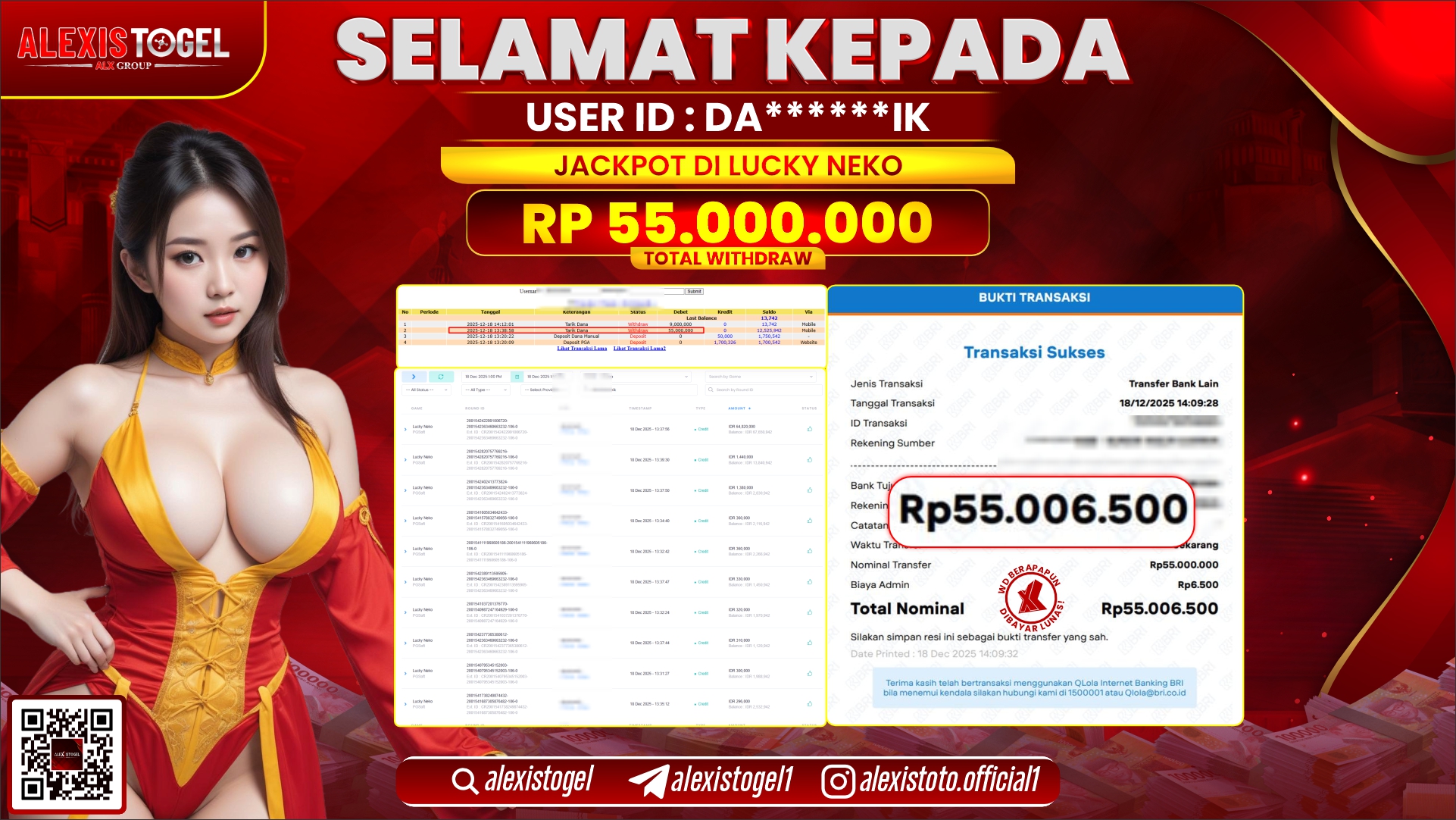 ALEXISTOGEL di SLOT LUCKY NEKO RP.55.000.000,- LUNAS 