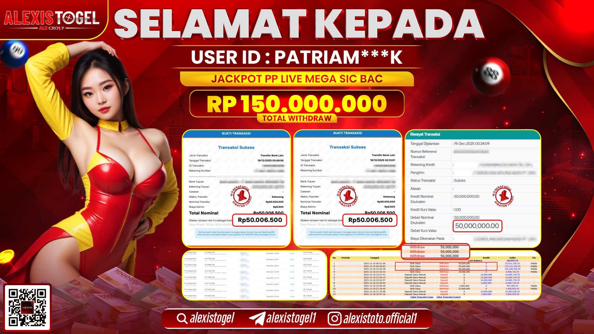 ALEXISTOGEL di PP LIVE MEGA SIC BAC RP.150.000.000,- LUNAS 