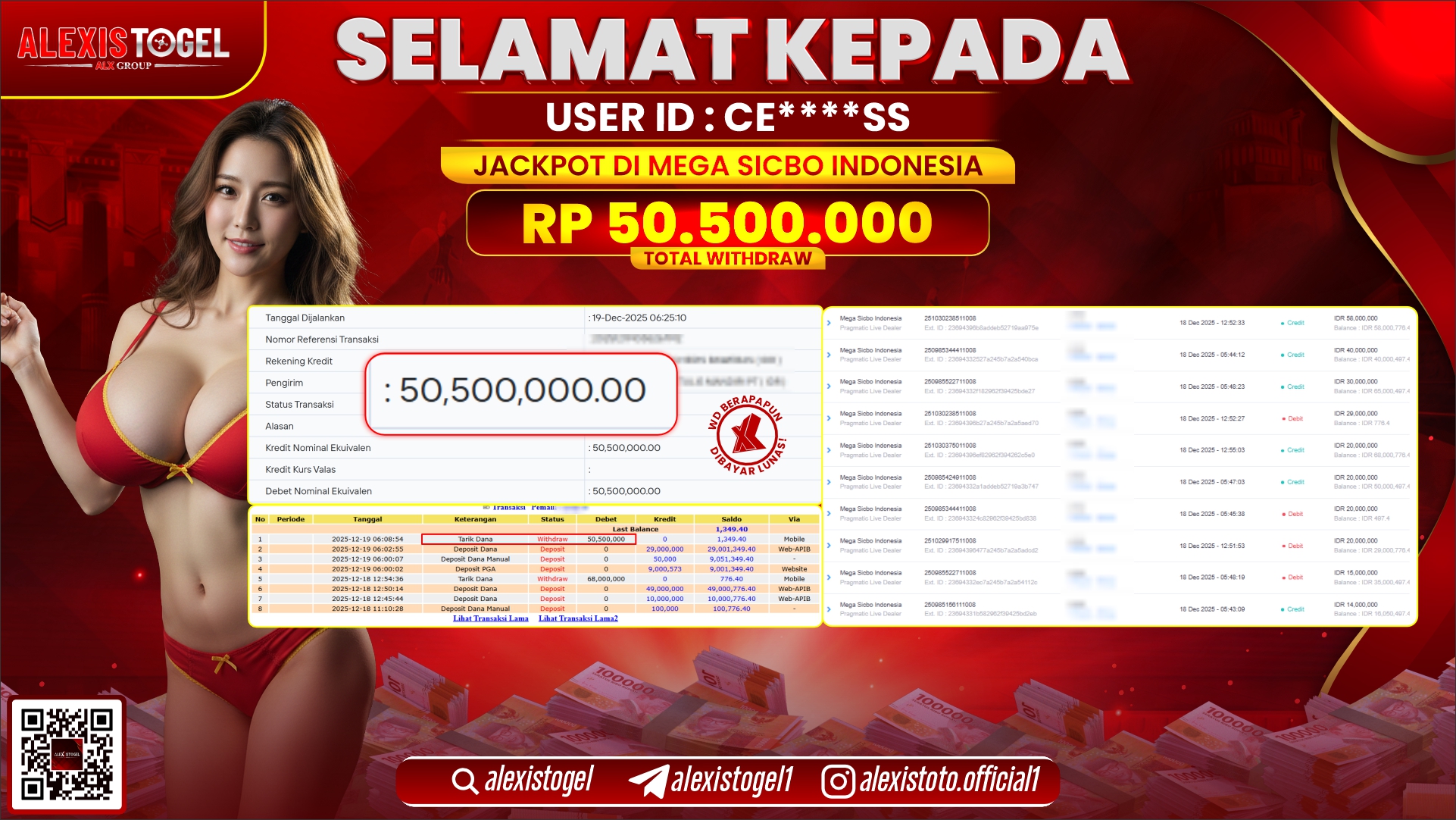 ALEXISTOGEL di CASINO MEGA SICBO INDONESIA RP.50.500.000,- LUNAS 