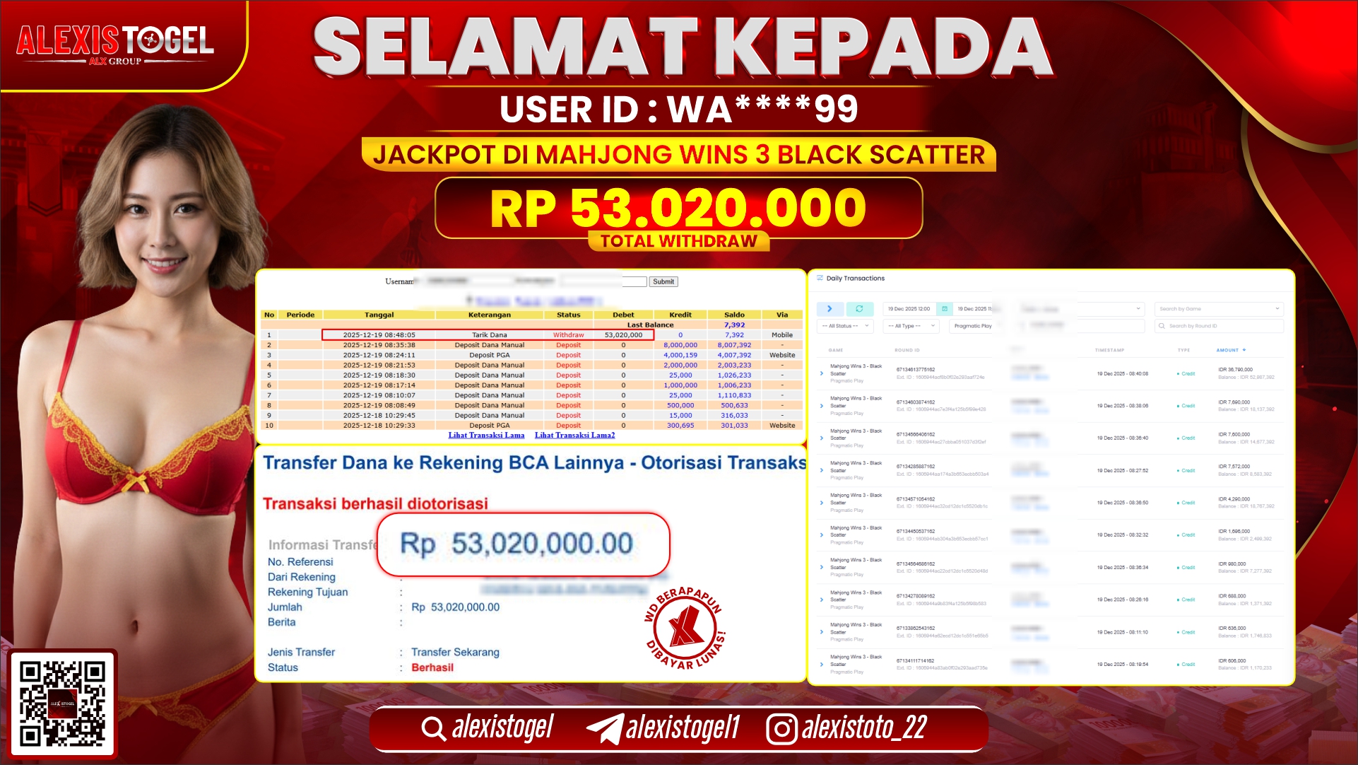 ALEXISTOGEL di SLOT MAHJONG WINS 3 BLACK SCATTER RP.53.020.000,- LUNAS 