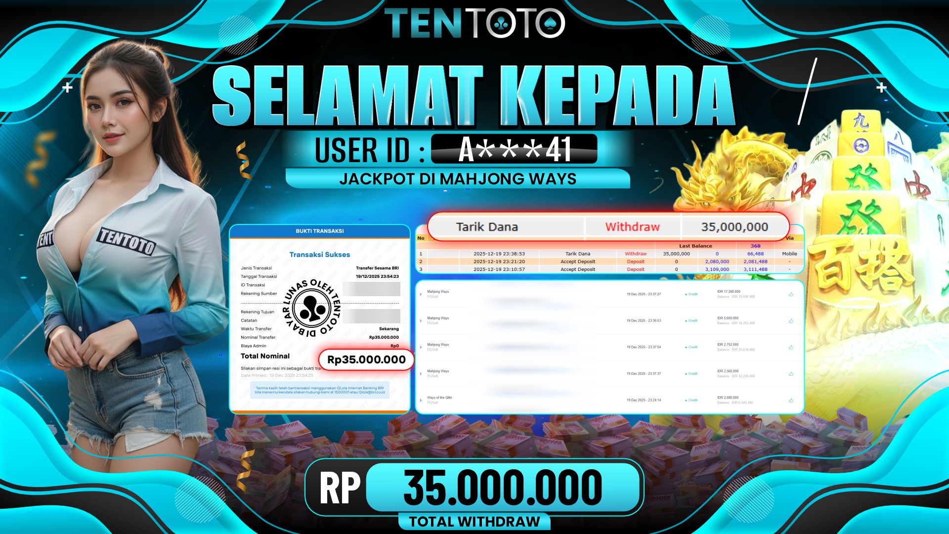 TENTOTO Mahjong Ways Rp. 35.000.000,- LUNAS