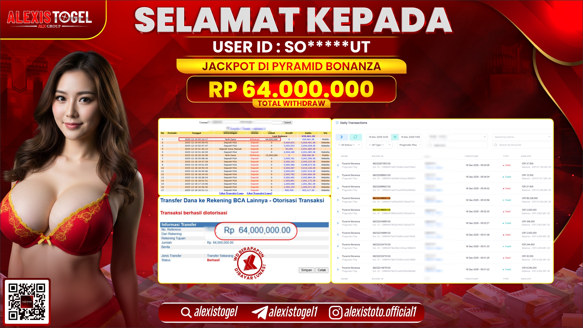 ALEXISTOGEL di SLOT PYRAMID BONANZA RP.64.000.000,- LUNAS 