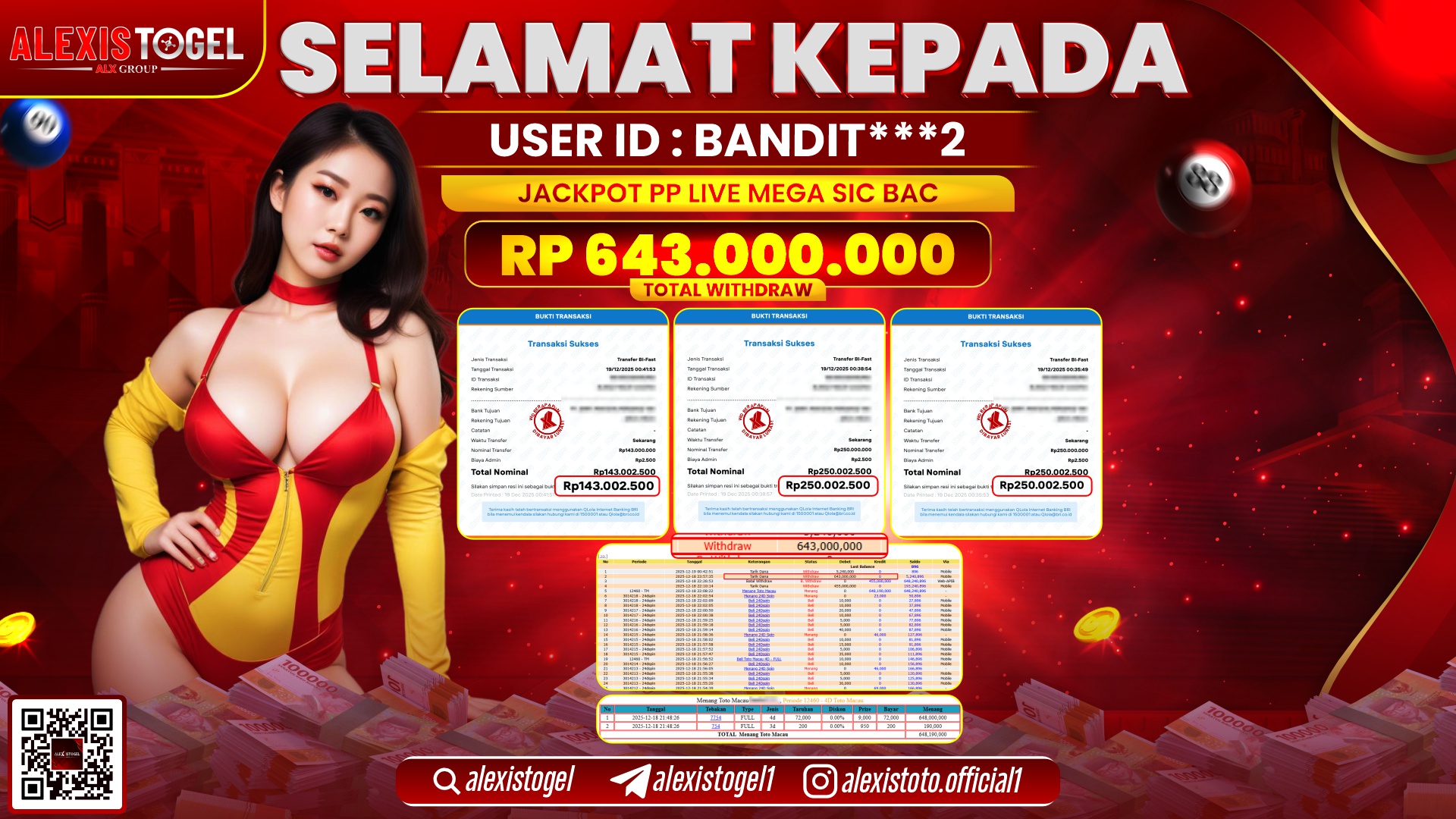 ALEXISTOGEL di PP LIVE MEGA SIC BAC RP.643.000.000,- LUNAS 