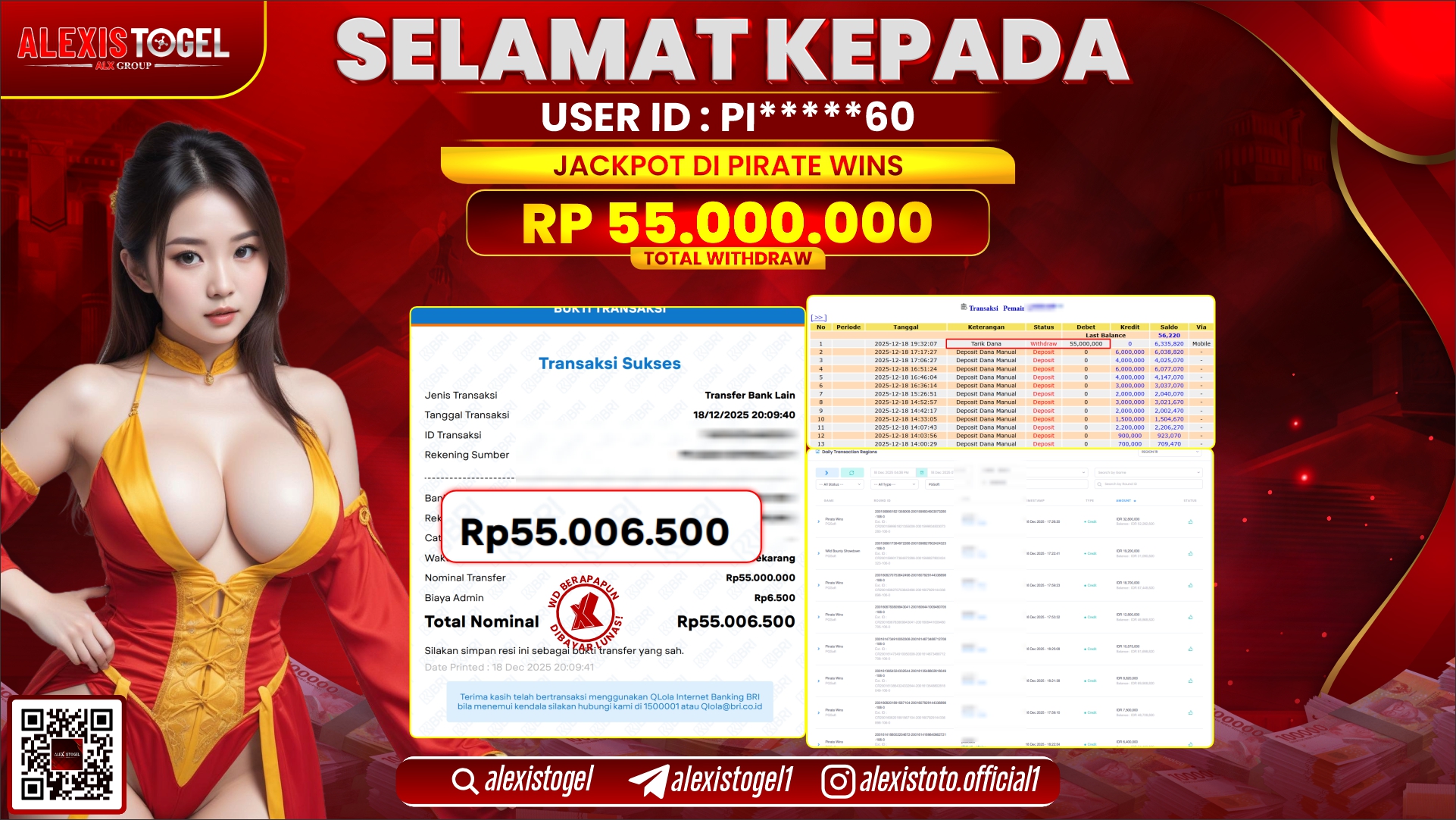 ALEXISTOGEL di SLOT PIRATE WINS RP.55.000.000,- LUNAS 