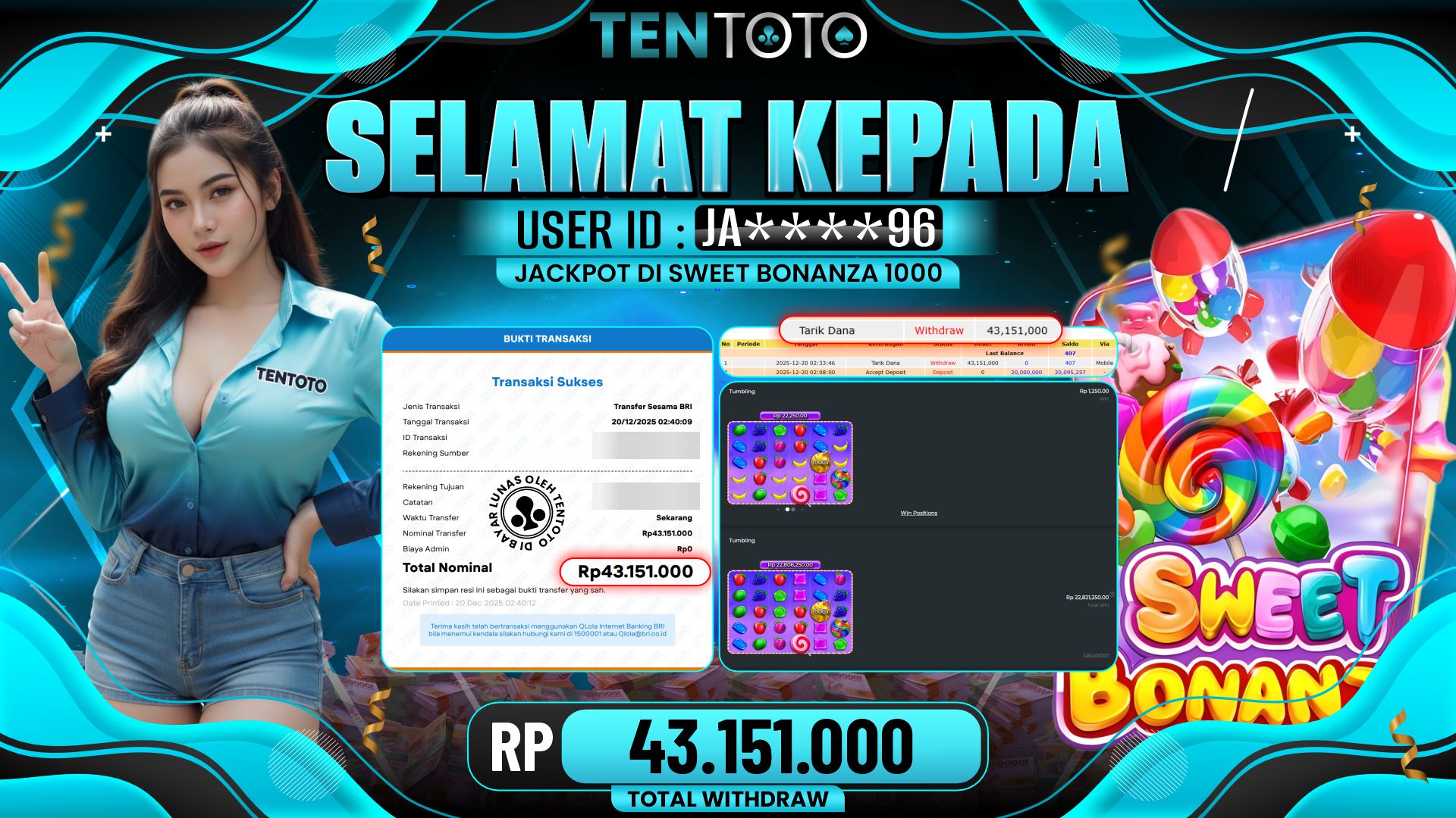 TENTOTO Sweet Bonanza 1000 Rp. 43.151.000,- LUNAS