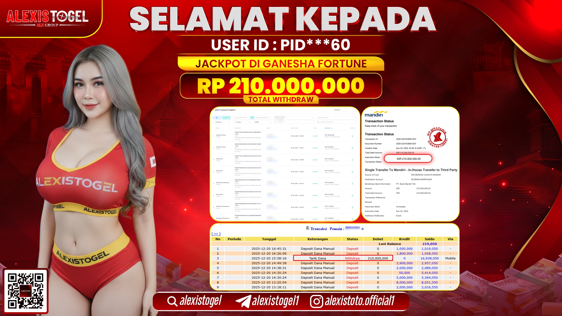 ALEXISTOGEL di SLOT GANESHA FORTUNE RP.210.000.000,- LUNAS 