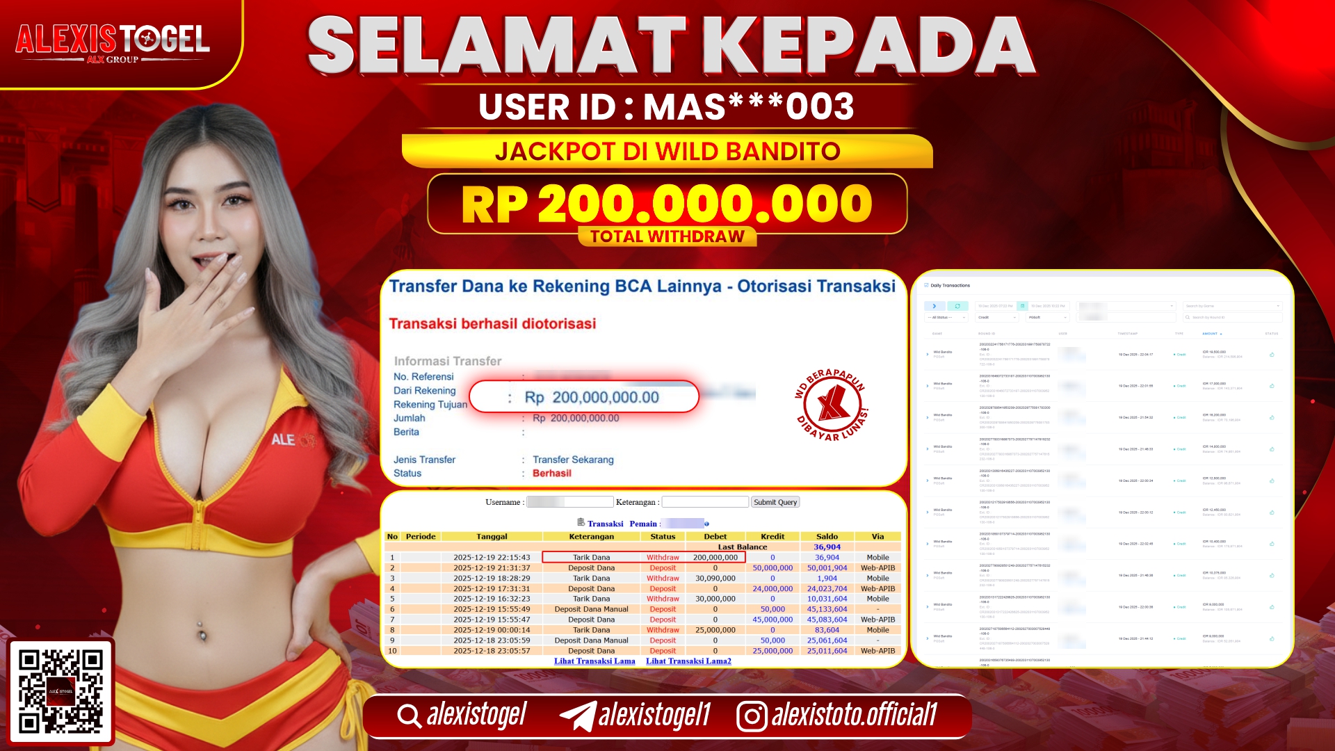 ALEXISTOGEL di SLOT WILD BANDITO RP.200.000.000,- LUNAS 