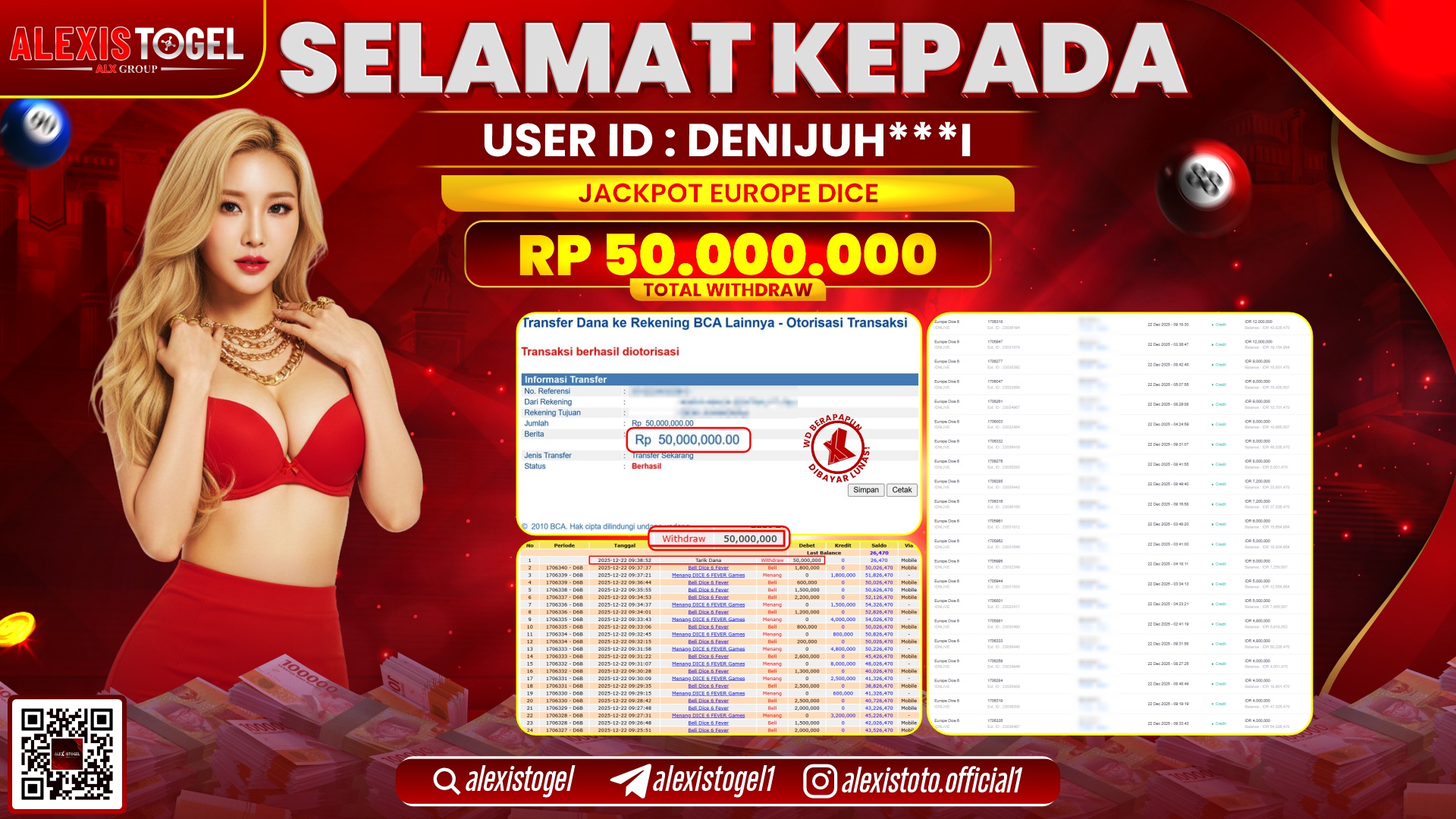 ALEXISTOGEL di CASINO EUROPE DICE RP.50.000.000,- LUNAS 
