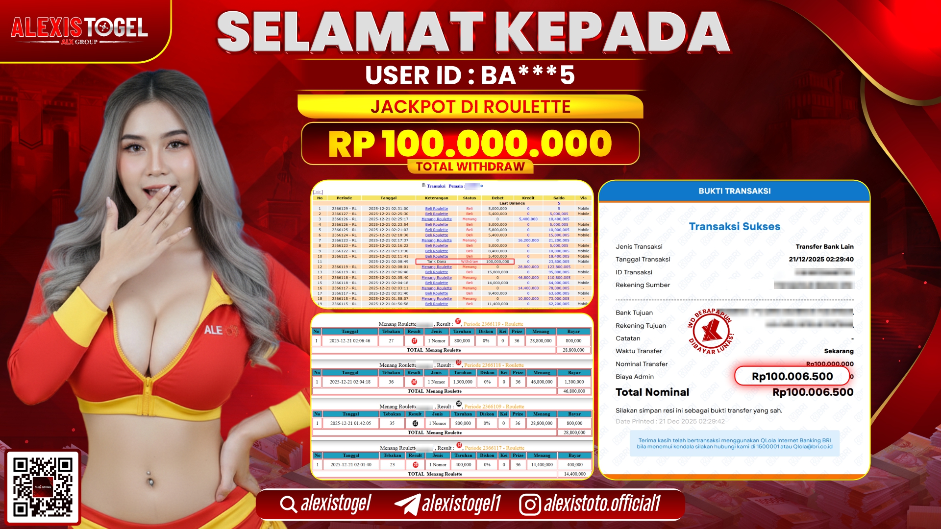 ALEXISTOGEL di CASINO ROULETTE RP.100.000.000,- LUNAS 