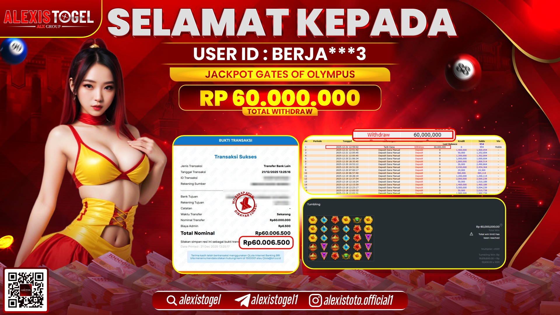 ALEXISTOGEL di SLOT GATES OF OLYMPUS RP.60.000.000,- LUNAS 