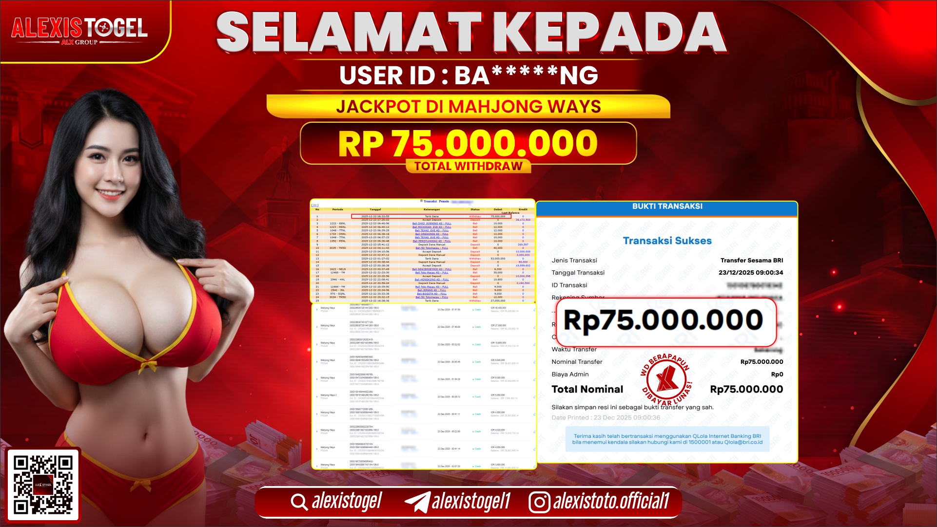 ALEXISTOGEL di SLOT MAHJONG WAYS RP.75.000.000,- LUNAS 