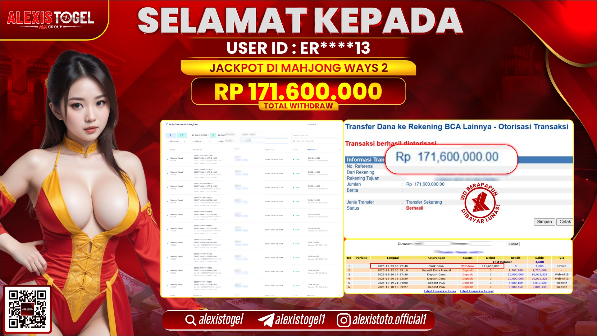 ALEXISTOGEL di SLOT MAHJONG WAYS 2 RP.171.600.000,- LUNAS 