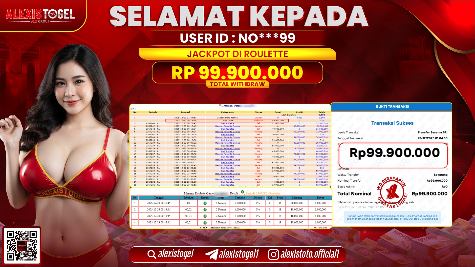 ALEXISTOGEL di CASINO ROULETTE RP.99.900.000,- LUNAS 