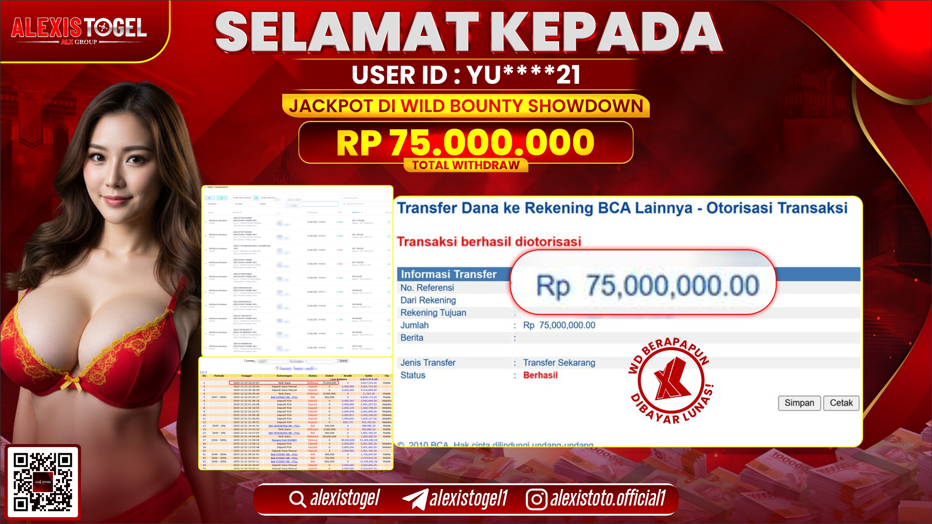 ALEXISTOGEL di SLOT WILD BOUNTY SHOWDOWN RP.75.000.000,- LUNAS 