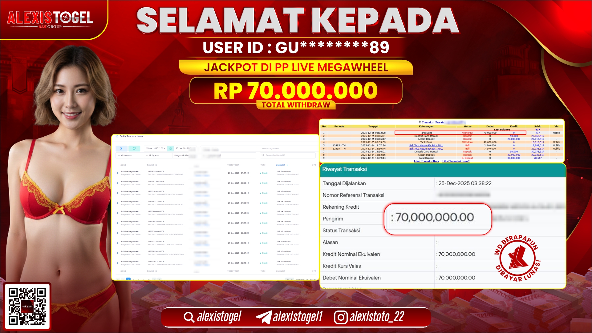 ALEXISTOGEL di PP LIVE MEGAWHEEL RP.70.000.000,- LUNAS