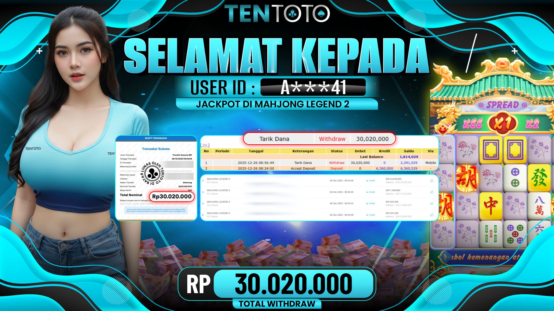 TENTOTO Mahjong Legend 2 Rp. 30.020.000,- LUNAS