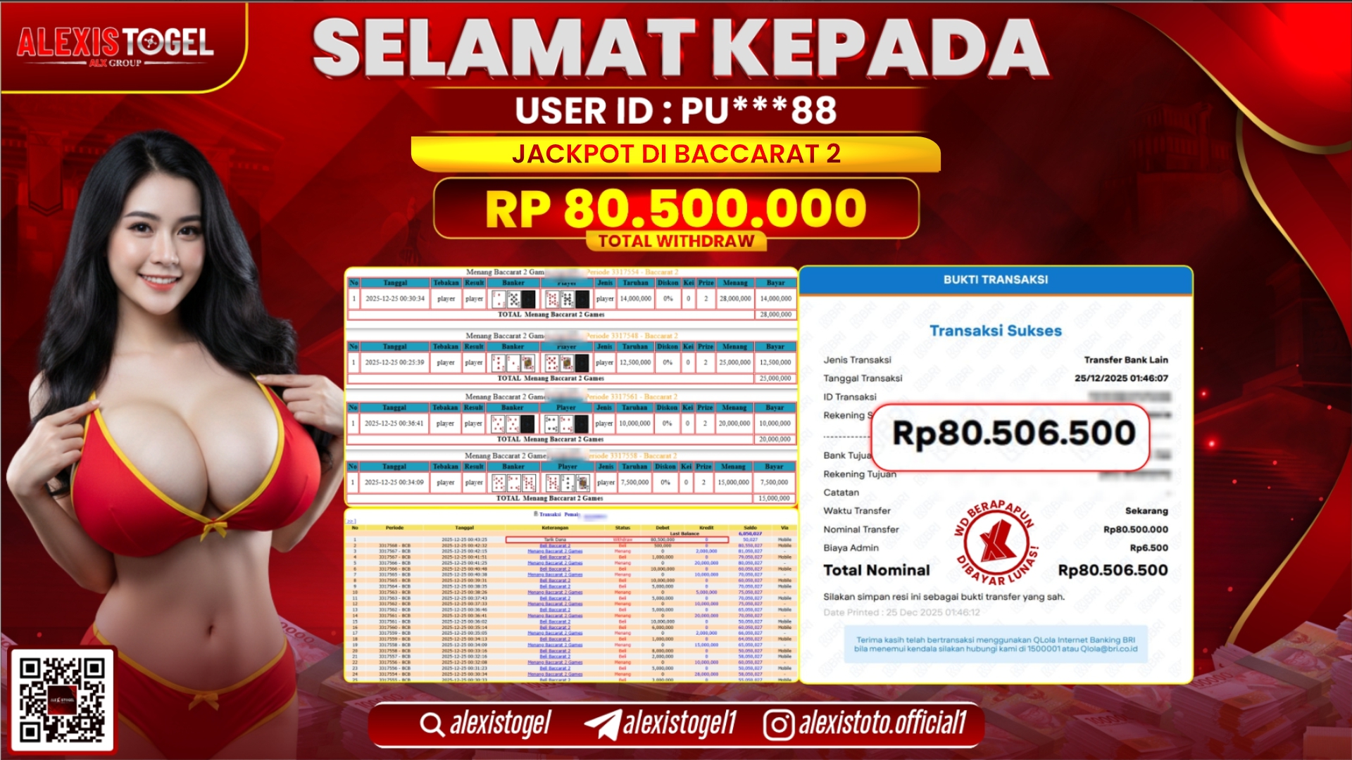 ALEXISTOGEL di CASINO BACCARAT 2 RP.80.500.000,- LUNAS   