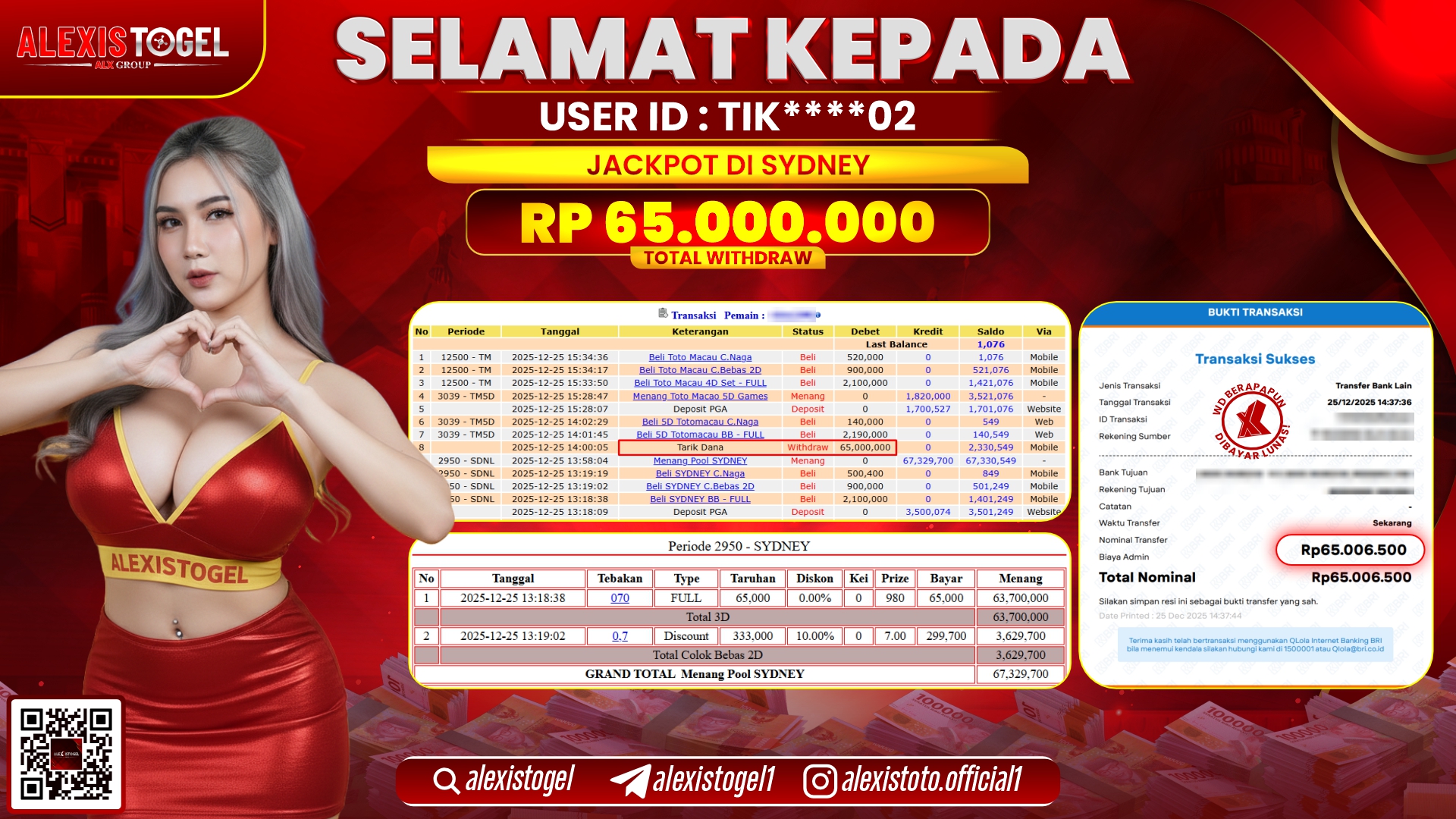 ALEXISTOGEL di PP LIVE MEGA SIC BAC RP.50.000.000,- LUNAS