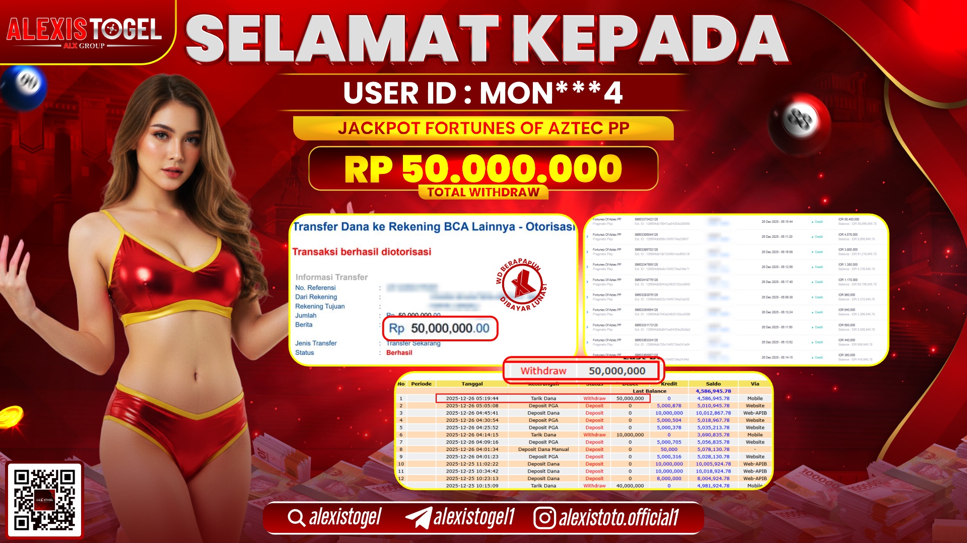 ALEXISTOGEL di SLOT FORTUNES OF AZTEC PP RP.50.000.000,- LUNAS