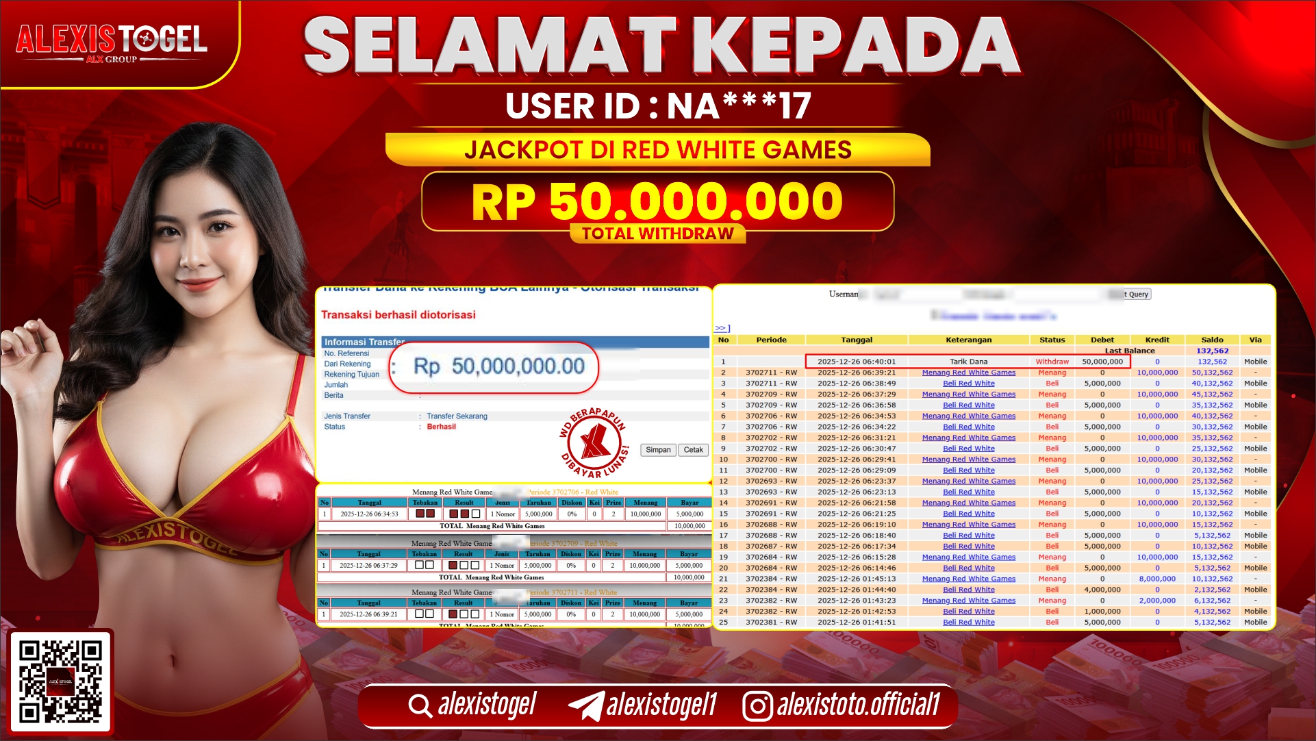 ALEXISTOGEL di CASINO RED WHITE GAMES RP.50.000.000,- LUNAS