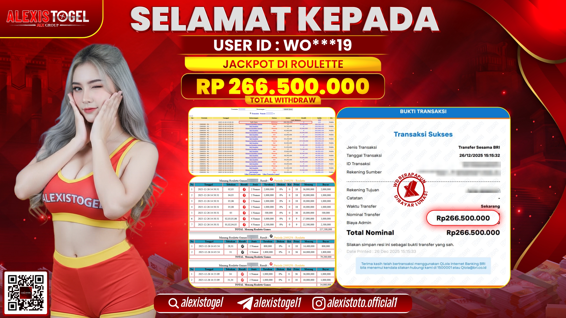 ALEXISTOGEL di CASINO ROULETTLE RP.266.500.000,- LUNAS