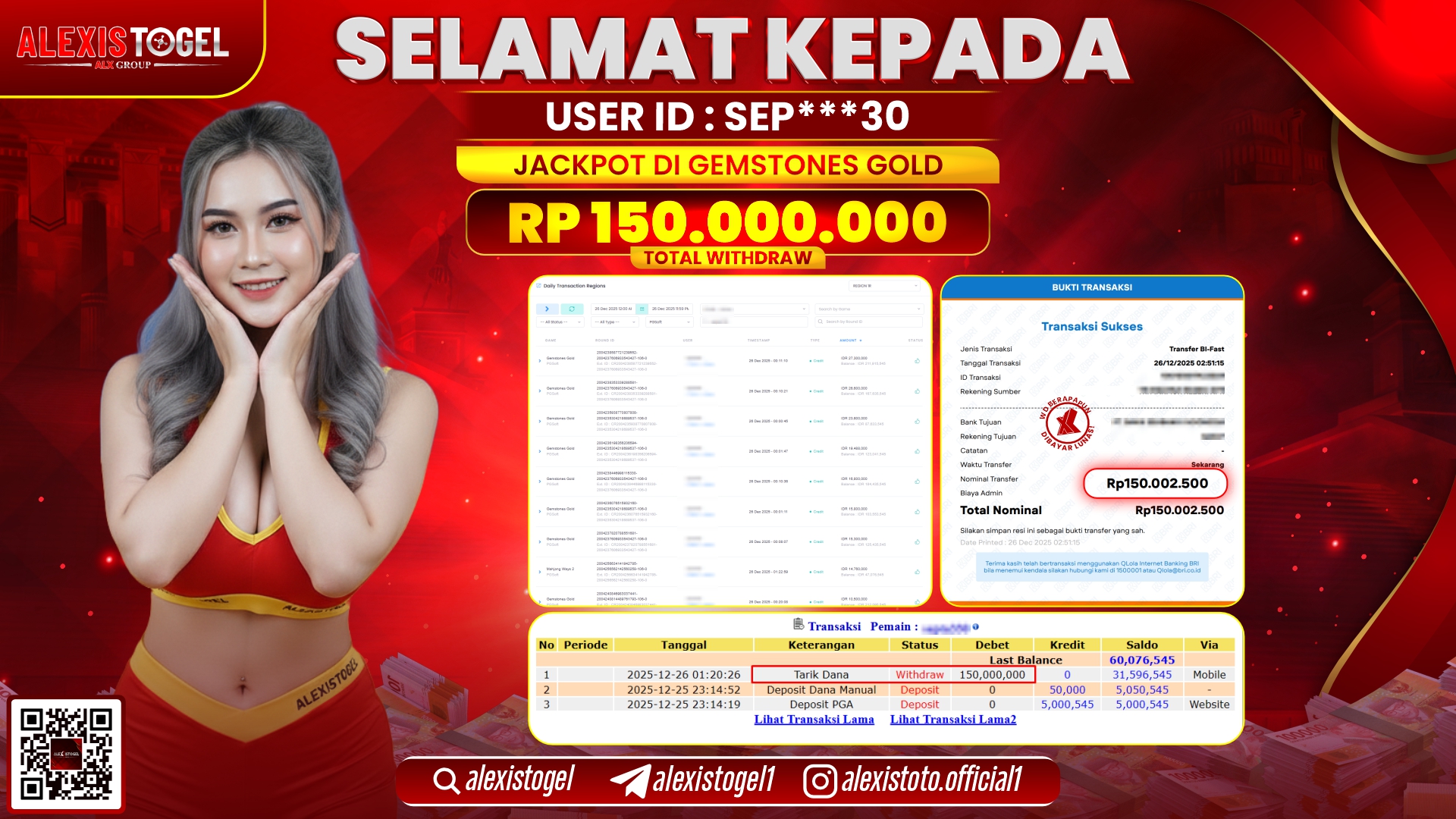 ALEXISTOGEL di SLOT GEMSTONES GOLD RP.150.000.000,- LUNAS