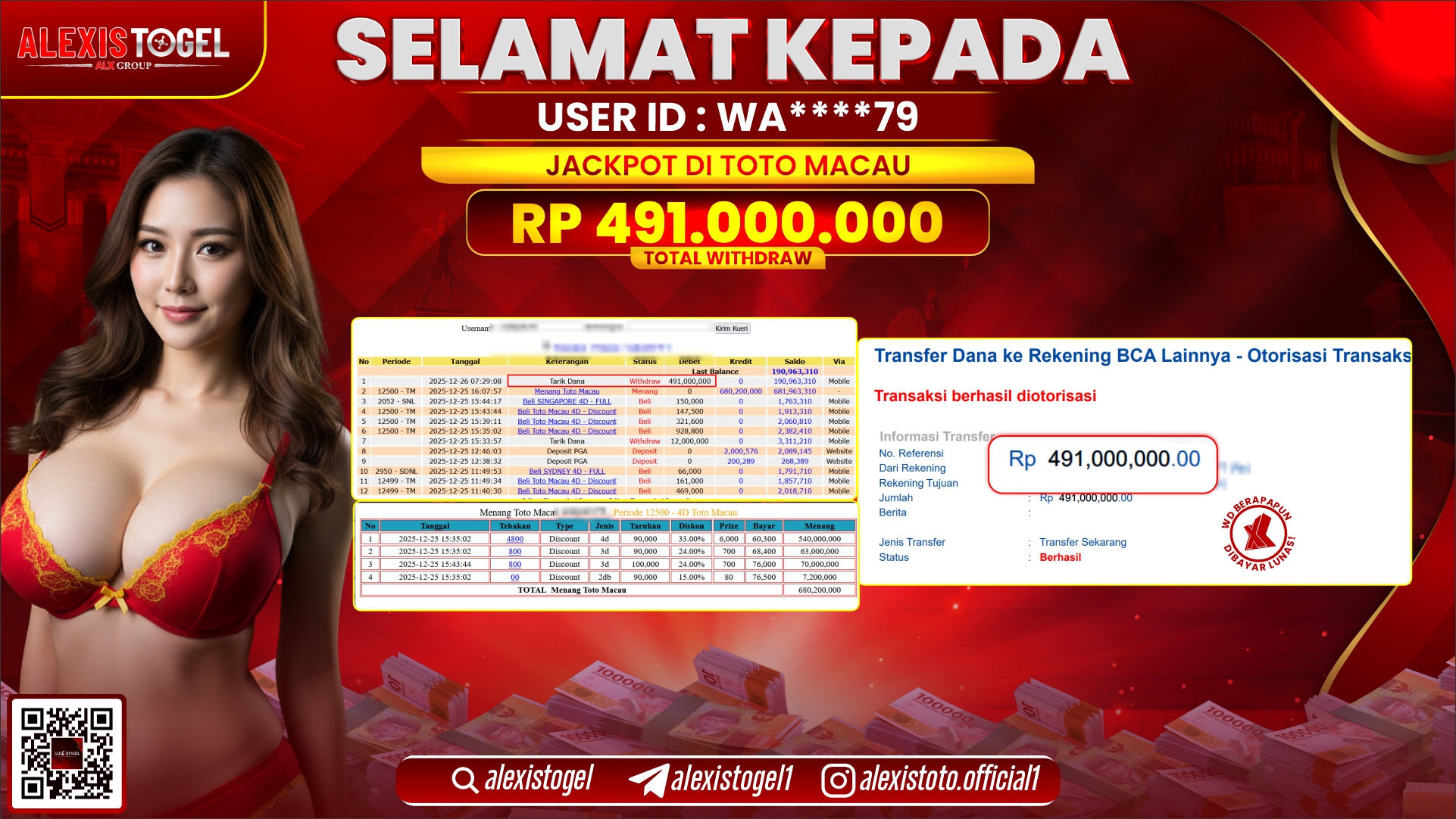 ALEXISTOGEL di TOGEL TOTO MACAU RP.491.000.000,- LUNAS
