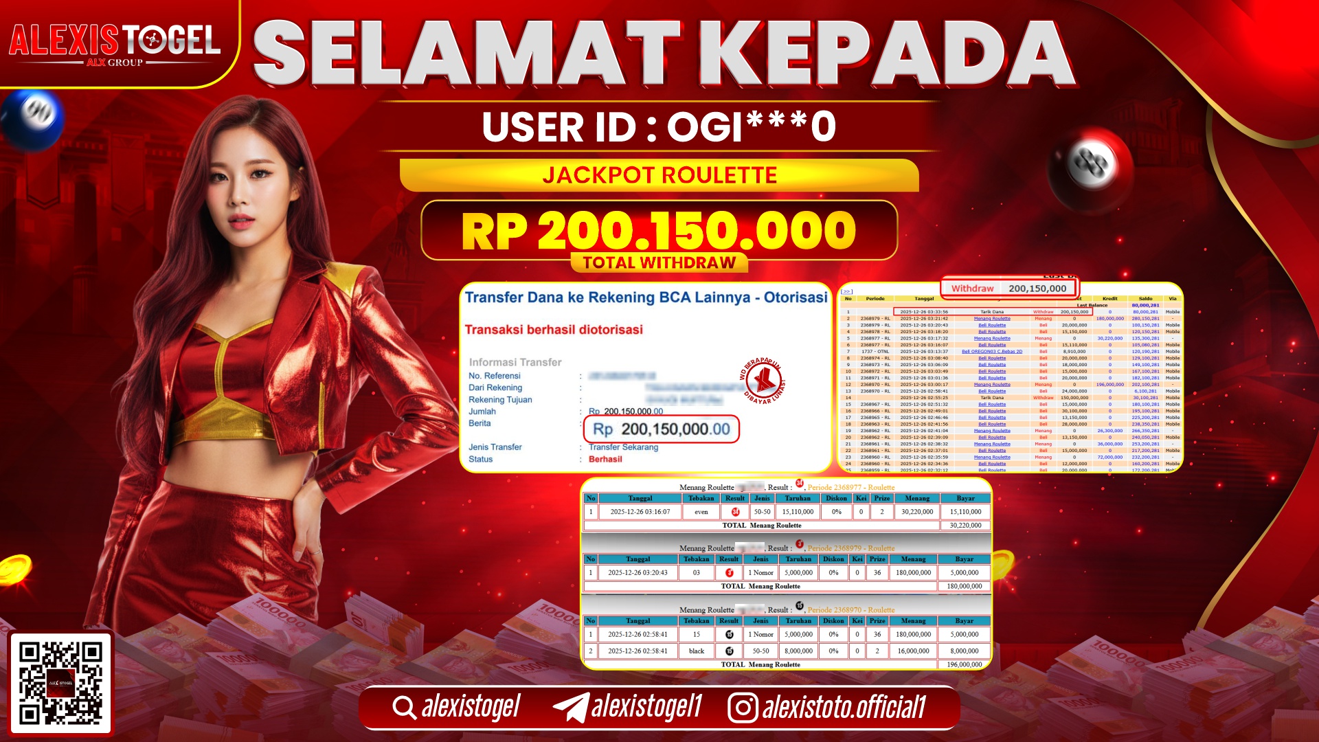 ALEXISTOGEL di CASINO ROULETTE RP.200.150.000,- LUNAS