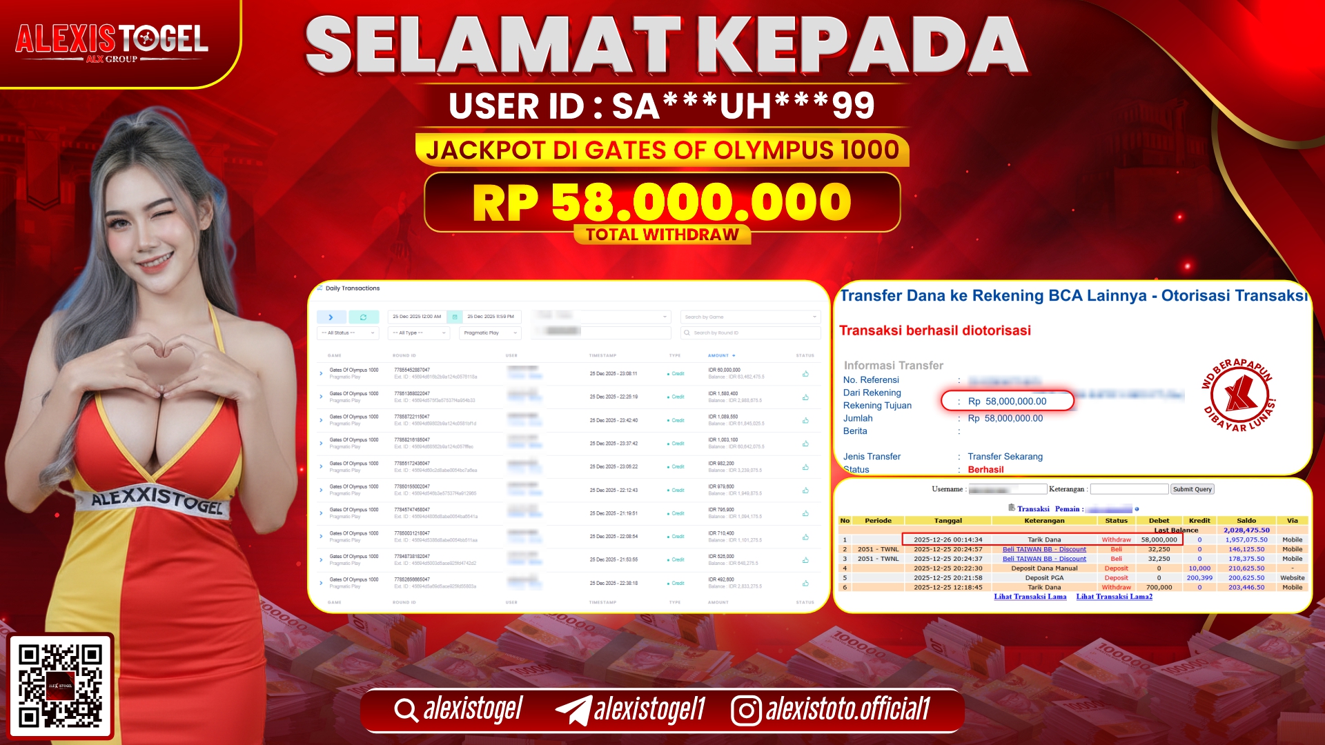 ALEXISTOGEL di SLOT GATES OF OLYMPUS 1000 RP.58.000.000,- LUNAS