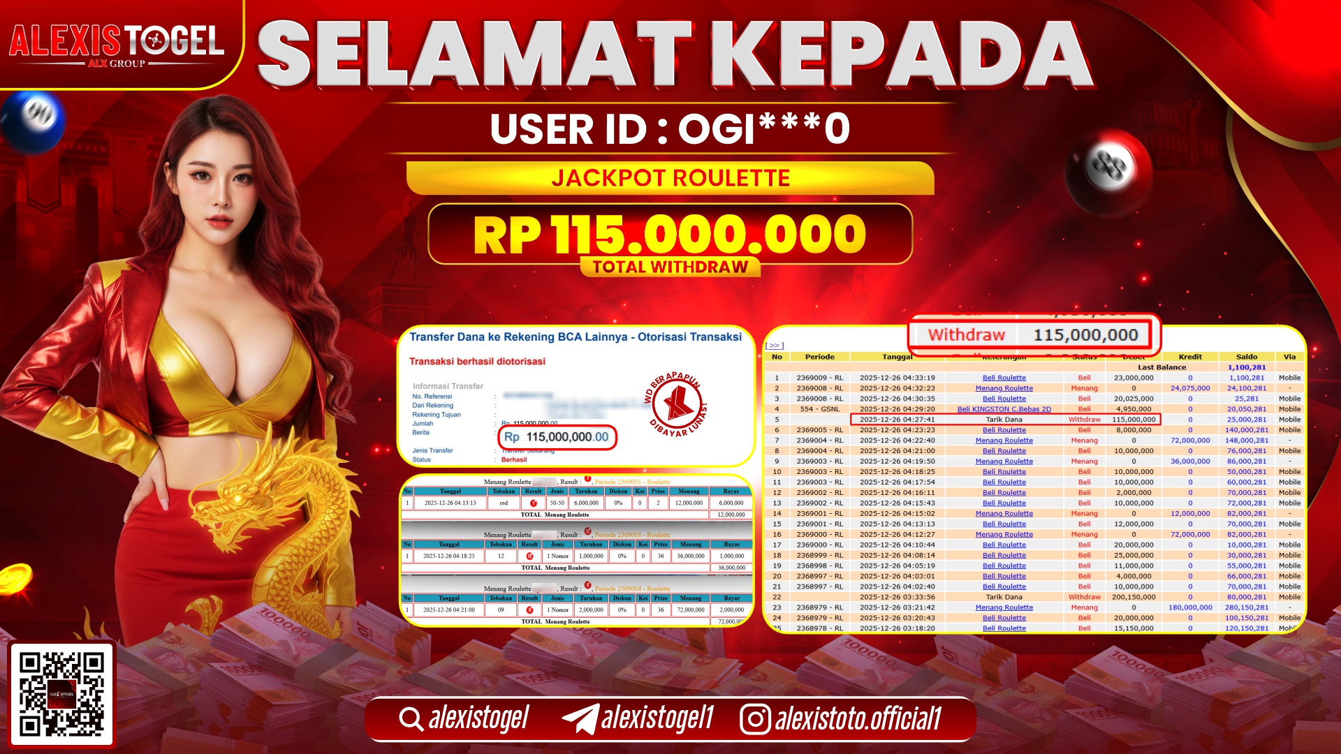 ALEXISTOGEL di CASINO ROULETTE RP.115.000.000,- LUNAS