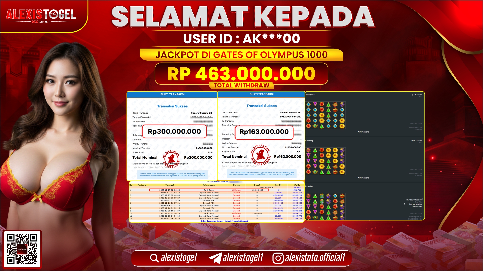 ALEXISTOGEL di SLOT GATES OF OLYMPUS 1000 RP.463.000.000,- LUNAS