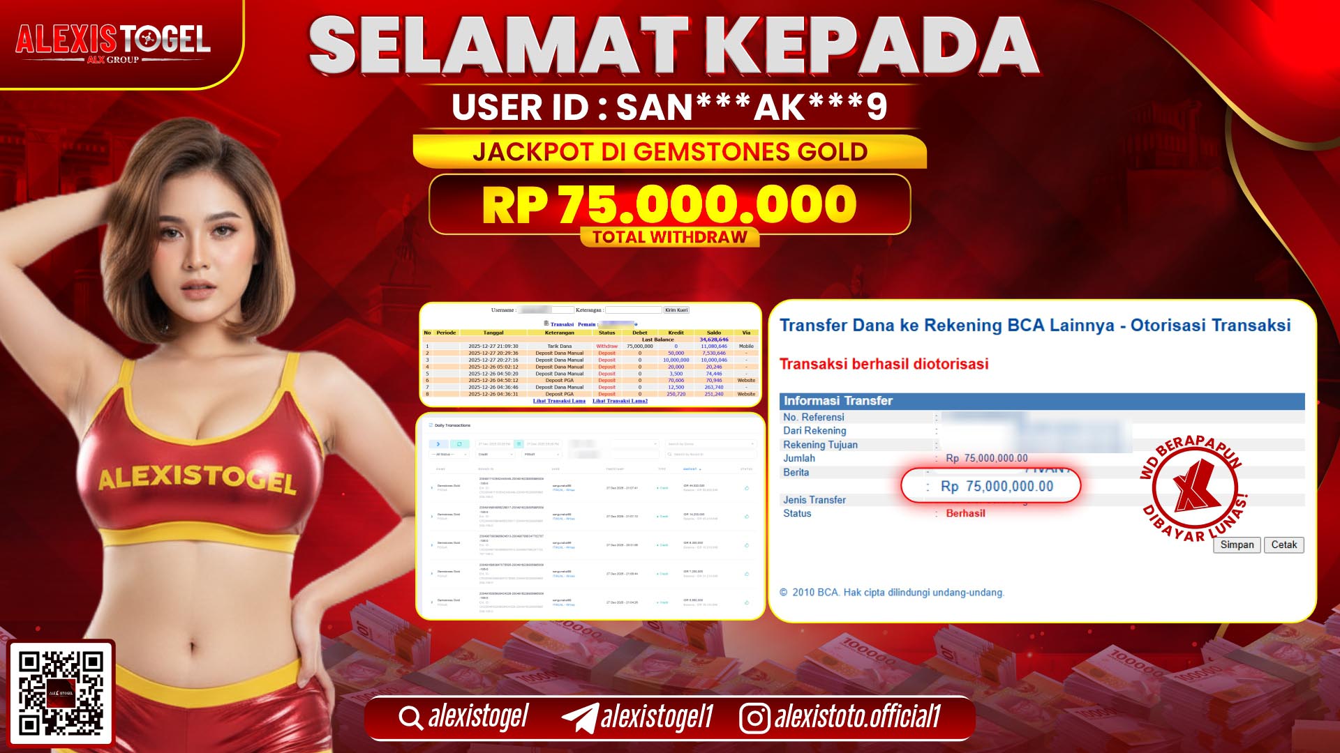 ALEXISTOGEL di SLOT GEMSTONES GOLD RP.75.000.000,- LUNAS