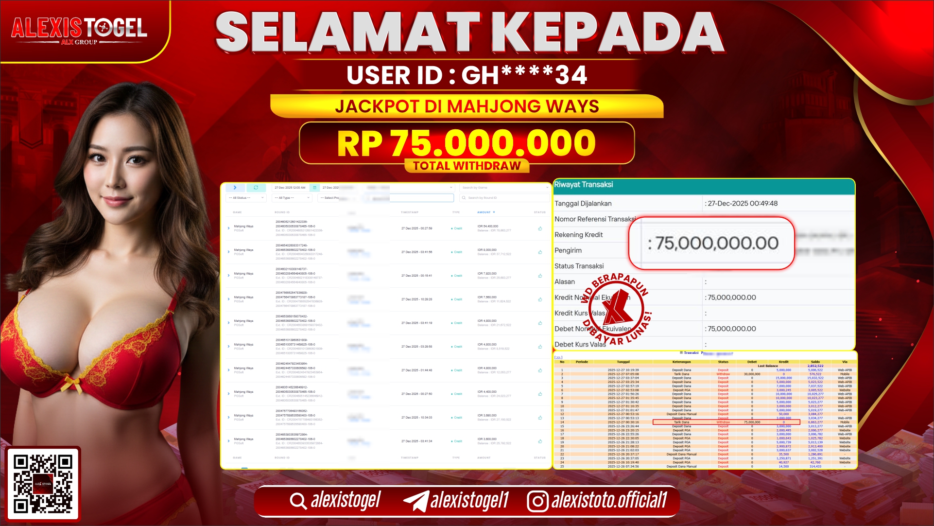 ALEXISTOGEL di SLOT MAHJONG WAYS RP.75.000.000,- LUNAS