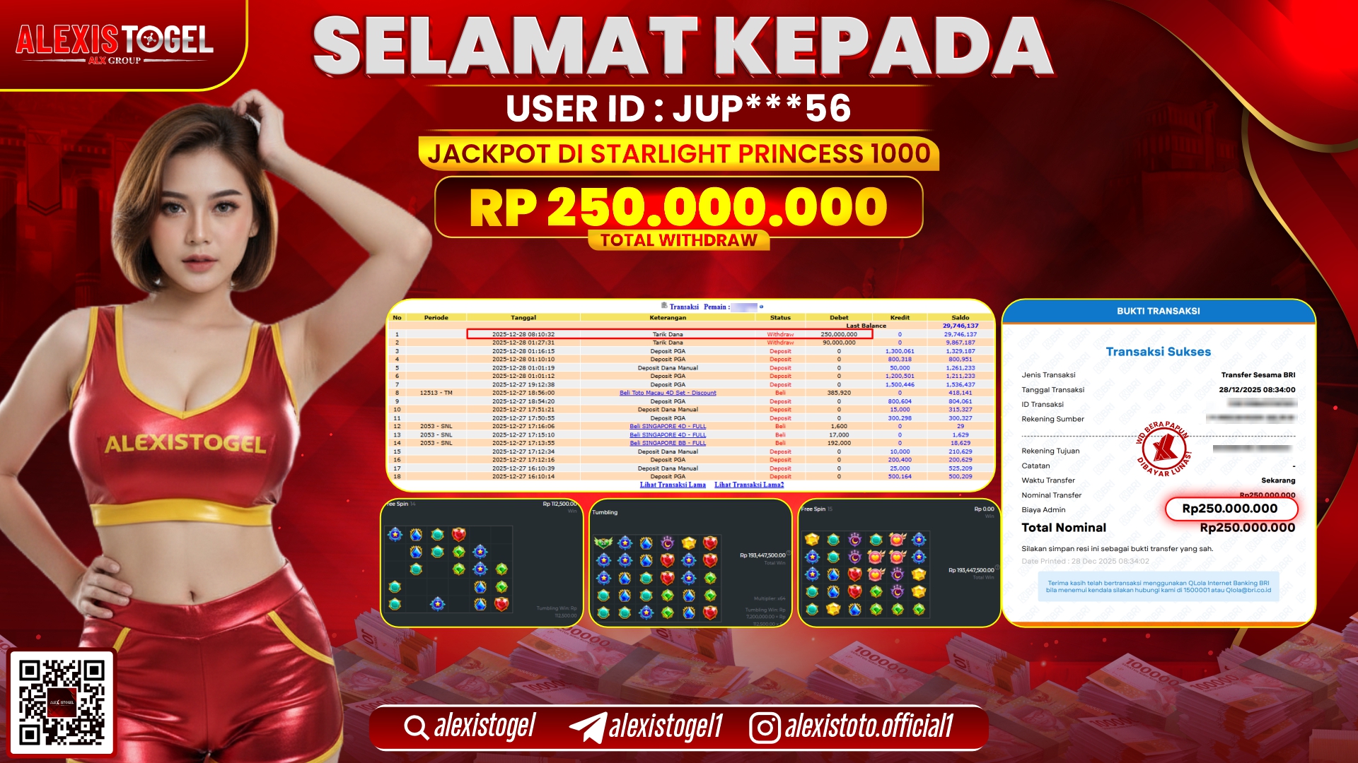 ALEXISTOGEL di SLOT STARLIGHT PRINCESS 1000 RP.250.000.000,- LUNAS