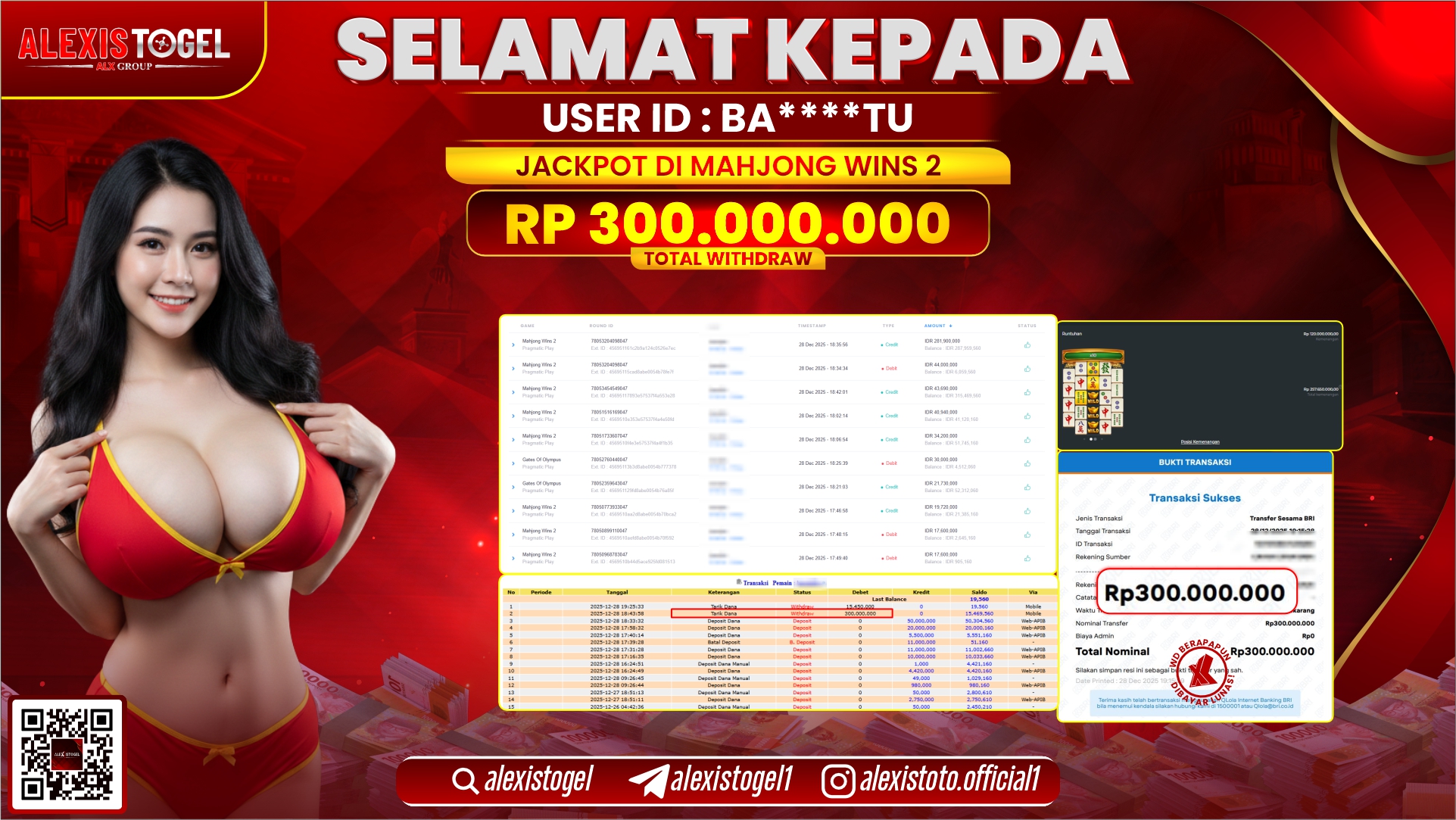 ALEXISTOGEL di SLOT MAHJONG WINS 2 RP.300.000.000,- LUNAS