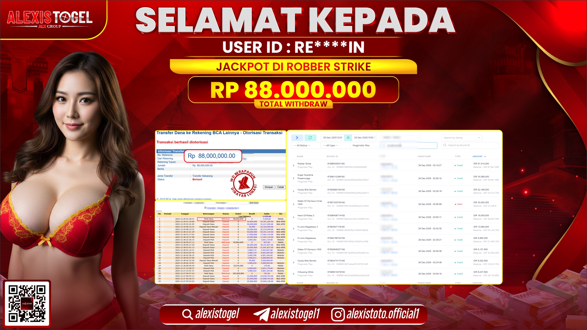 ALEXISTOGEL di SLOT ROBBER STRIKE RP.88.000.000,- LUNAS