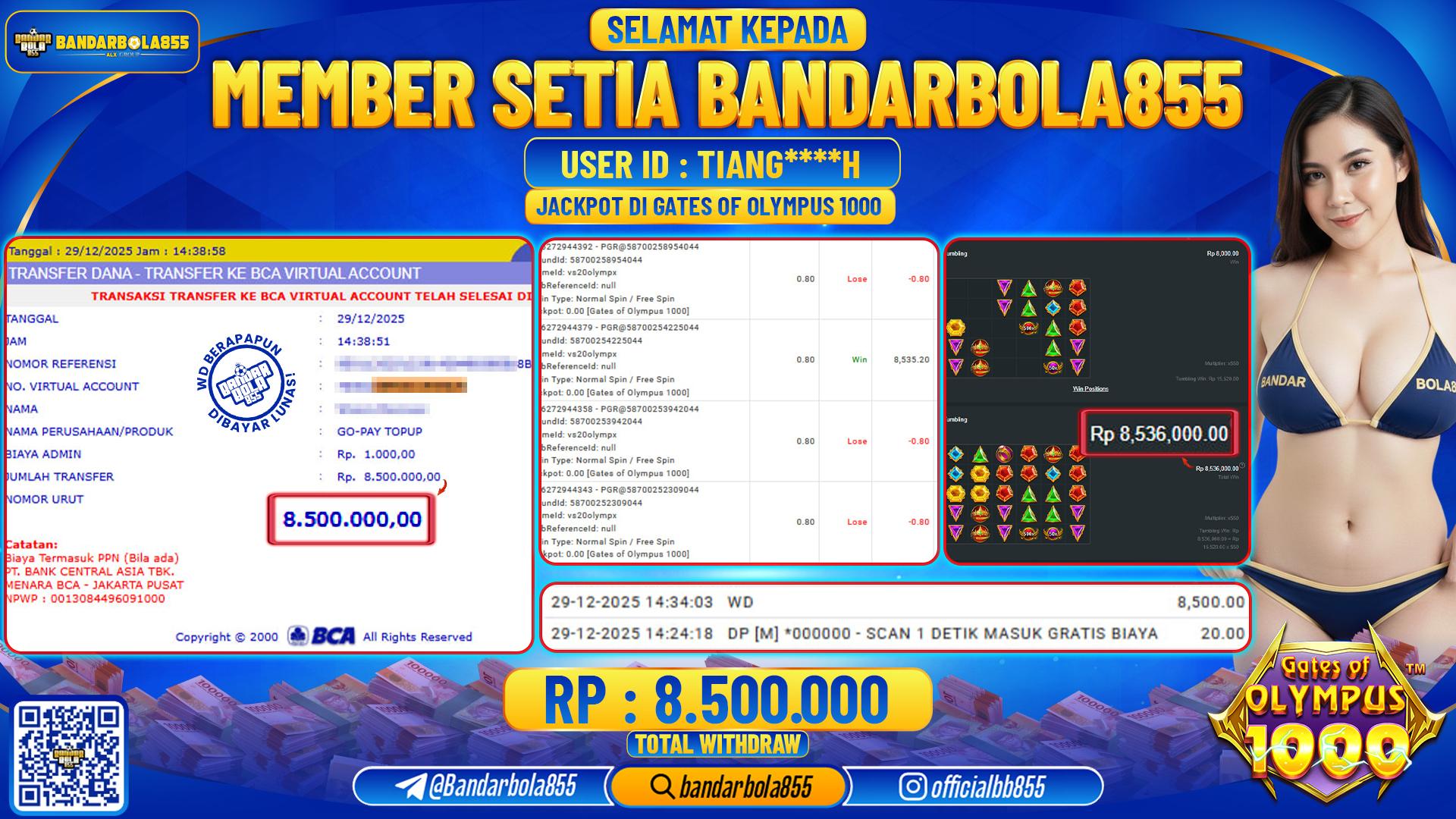 🎖 JACKPOT BANDARBOLA855 di GATES OF OLYMPUS 1000 Rp8.500.000 🎖