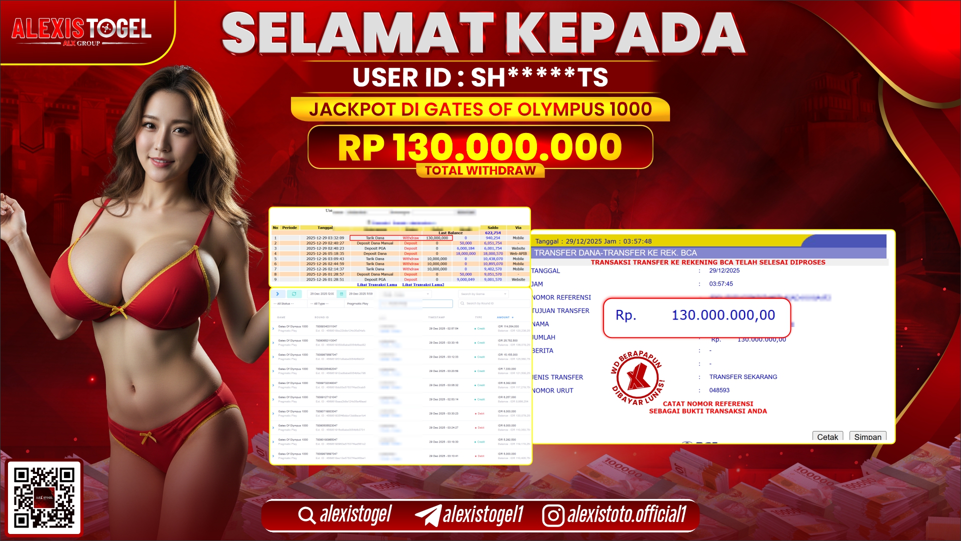 ALEXISTOGEL di SLOT GATES OF OLYMPUS 1000 RP.130.000.000,,- LUNAS