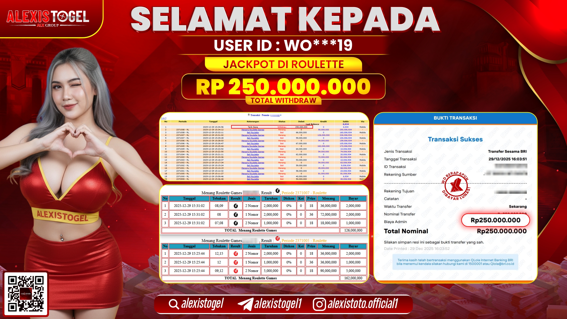 ALEXISTOGEL di CASINO ROULETTE RP.250.000.000,,- LUNAS