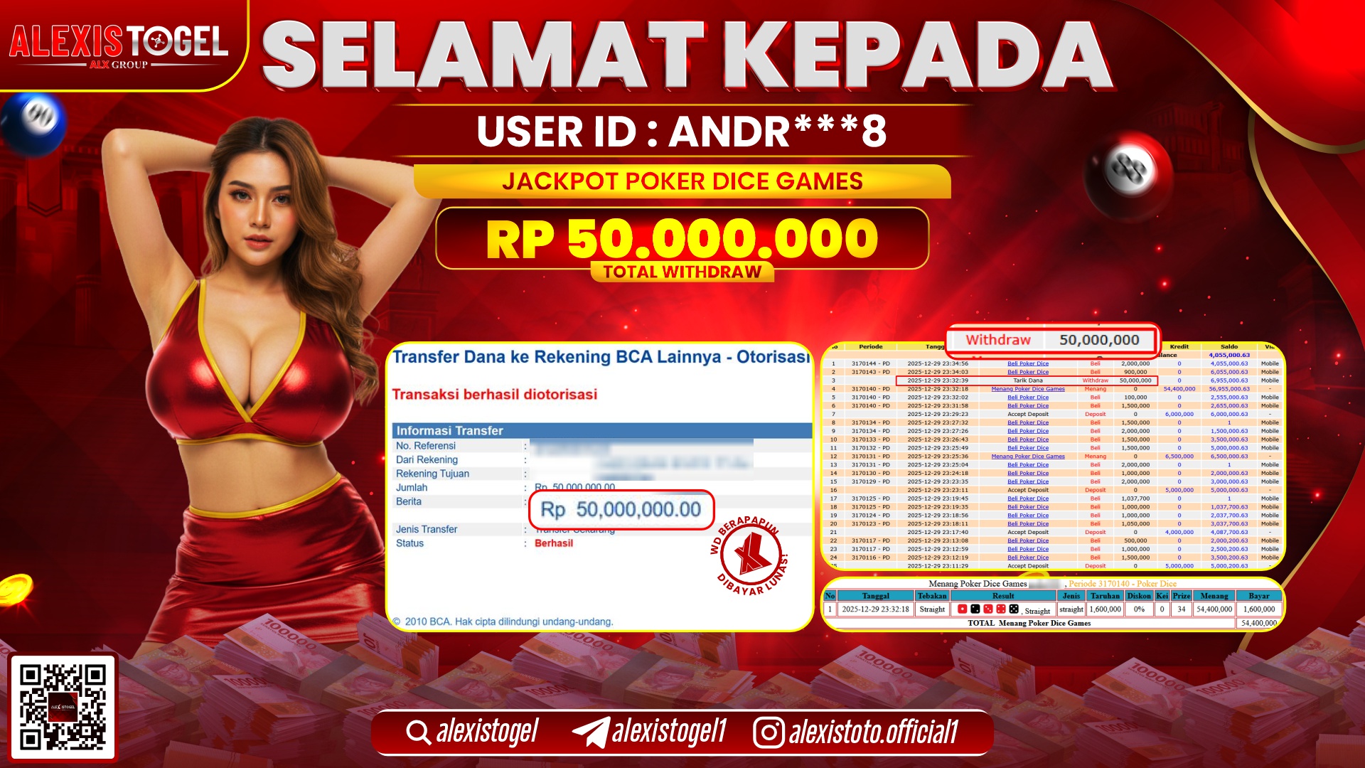 ALEXISTOGEL di POKER DICE GAMES RP.50.000.000,- LUNAS