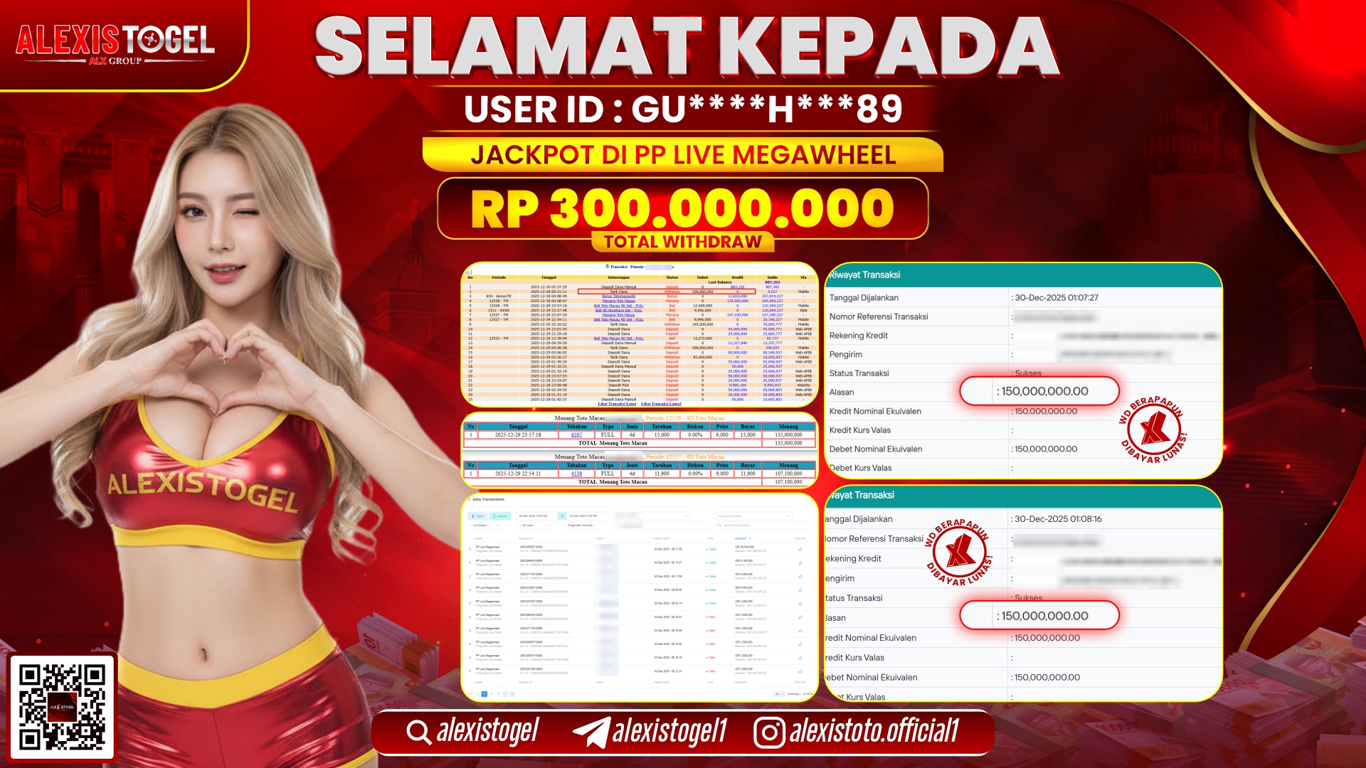 ALEXISTOGEL di PP LIVE MEEGAWHEEL RP.300.000.000,- LUNAS