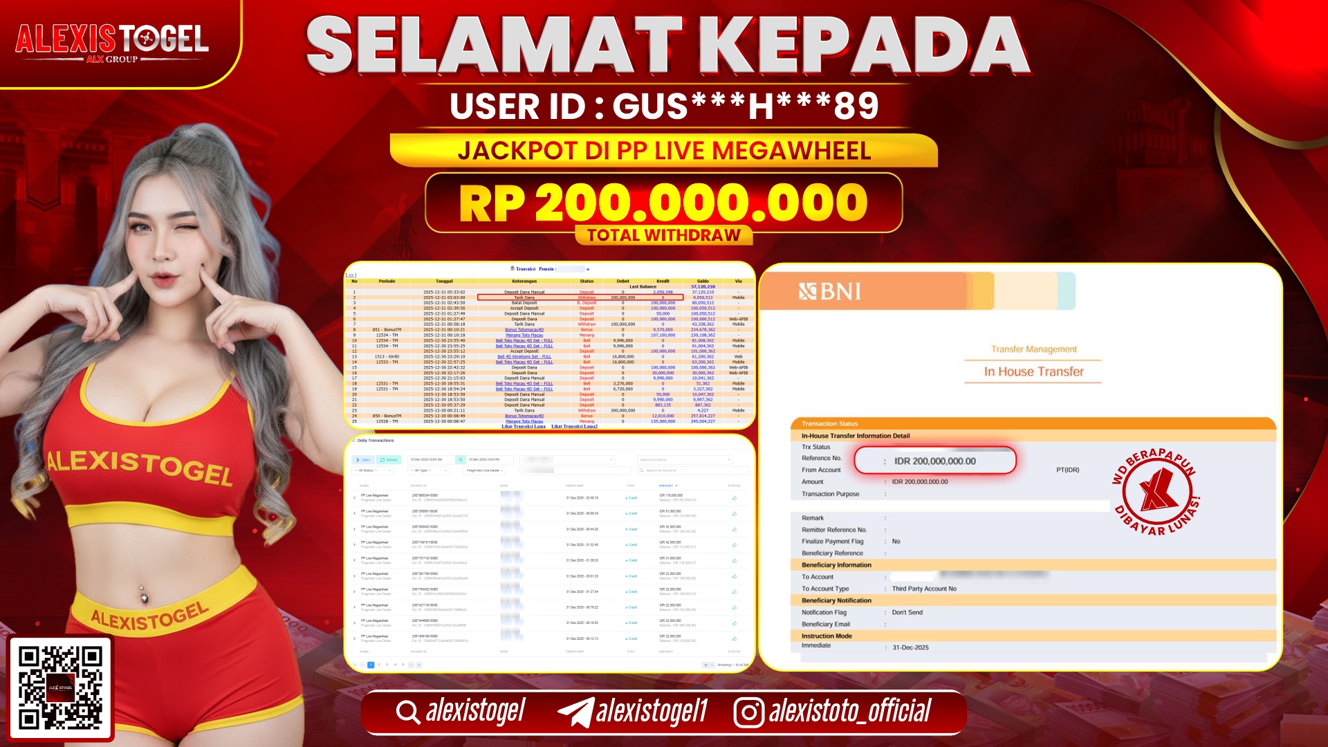 ALEXISTOGEL di PP LIVE MEGAWHEEL RP.200.000.000,- LUNAS