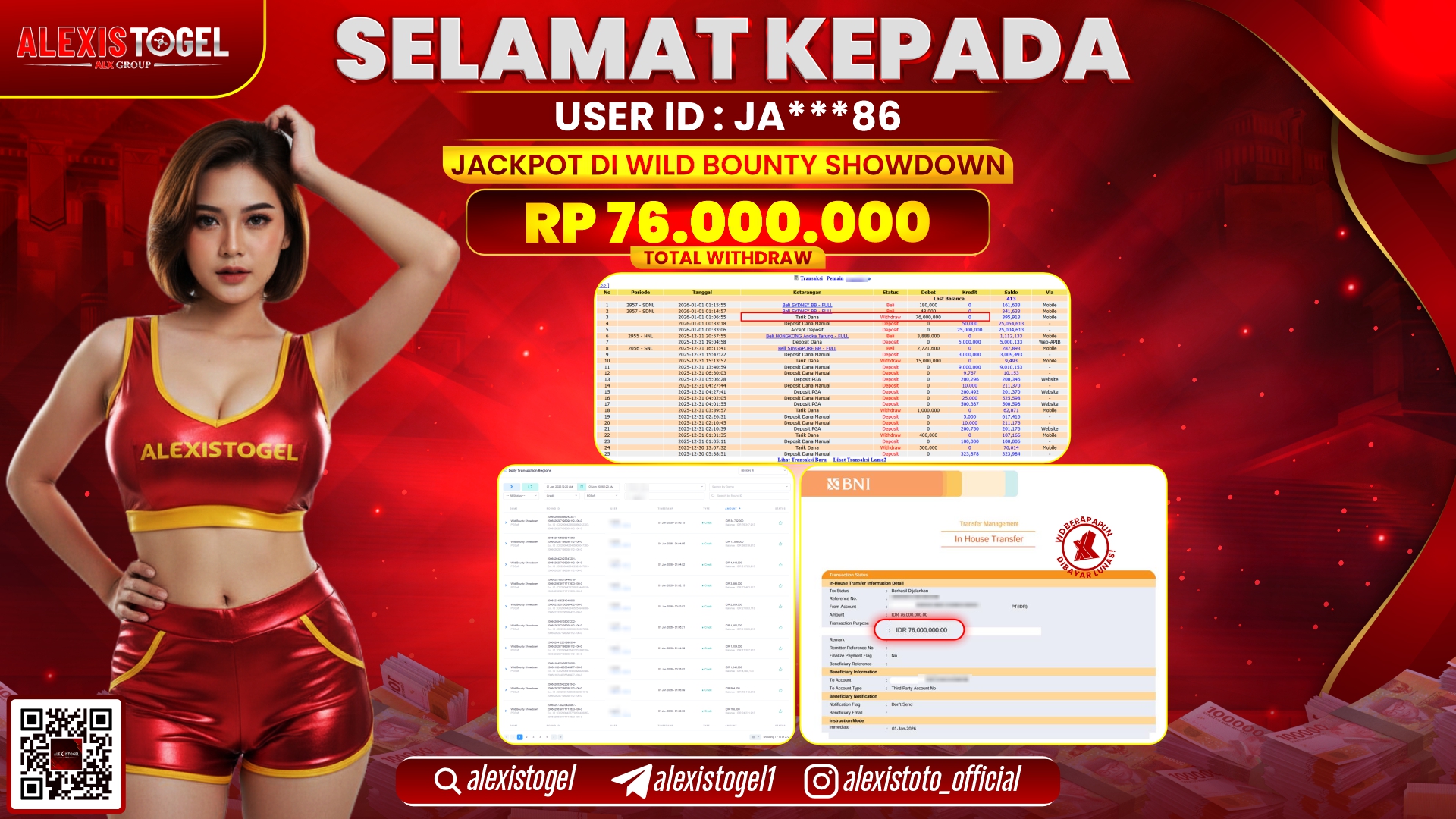 ALEXISTOGEL di SLOT WILD BOUNTY SHOWDOWN RP.76.000.000,- LUNAS