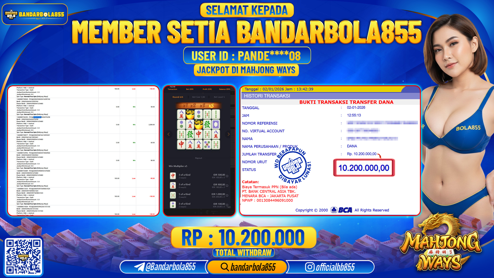 🎖 JACKPOT BANDARBOLA855 di MAHJONG WAYS Rp10.200.000 🎖