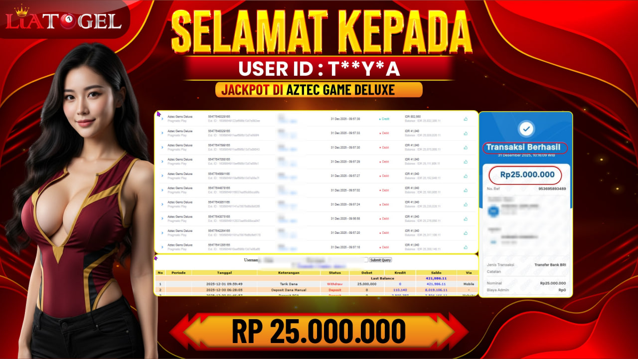 LIATOGEL - JACKPOT SLOT AZTEC GAME DELUXE RP 25.000.000,- LUNAS